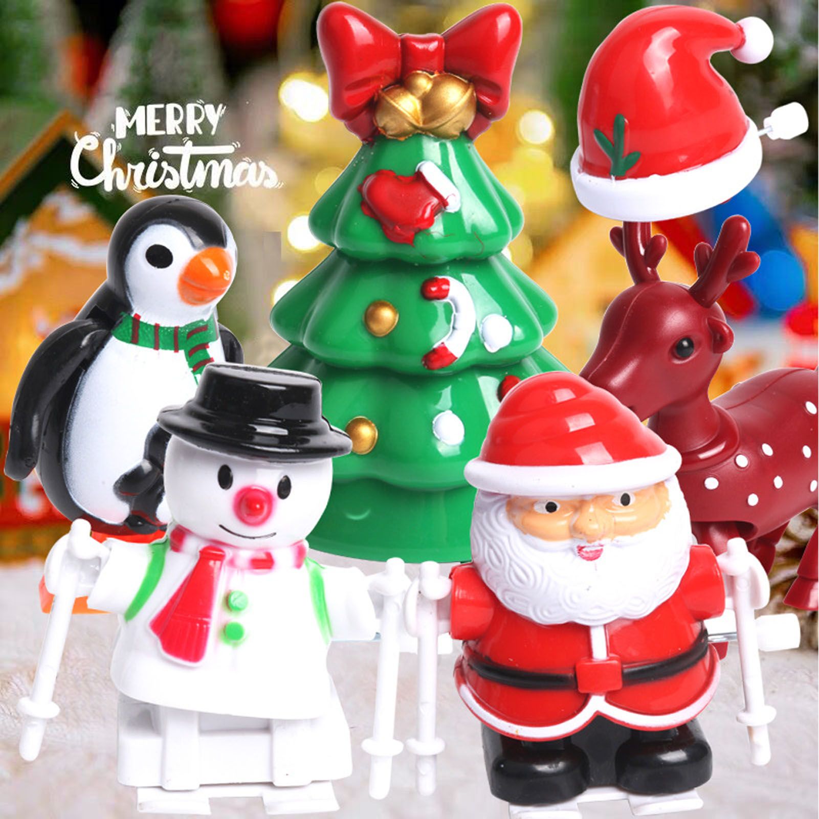Holiday Wind Up Toy Cartoon Tree Hat Shoe Snowman Clockwork Toy Set Festival view 9