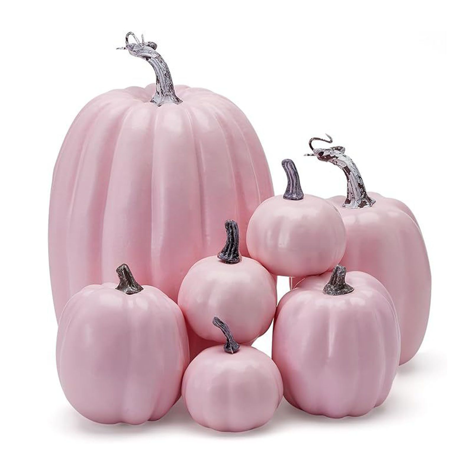 7pcs Assorted Sizes Pink Pumpkins Harvest Pumpkins Foam Fall Pumpkin Decor for view 3
