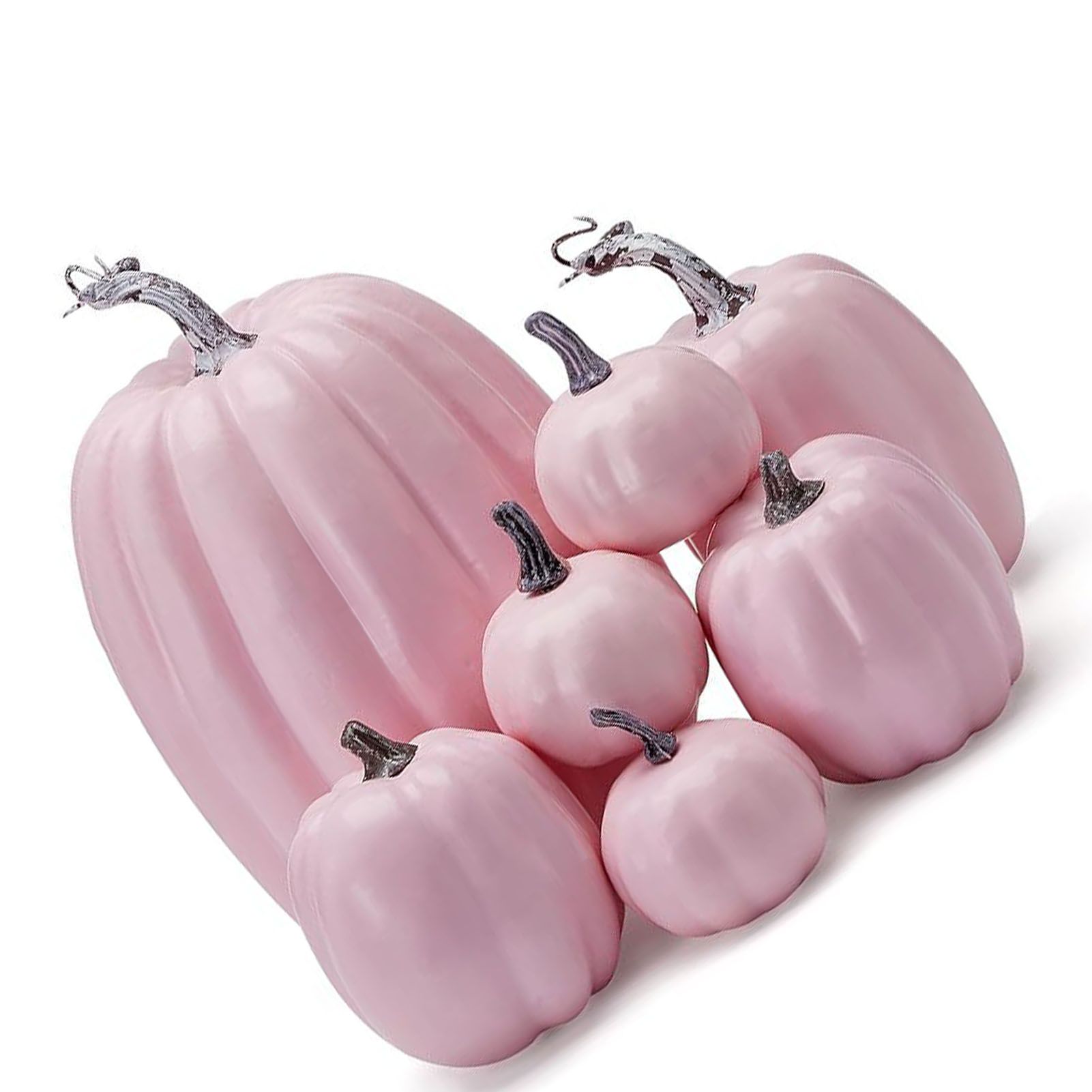 7pcs Assorted Sizes Pink Pumpkins Harvest Pumpkins Foam Fall Pumpkin Decor for view 6