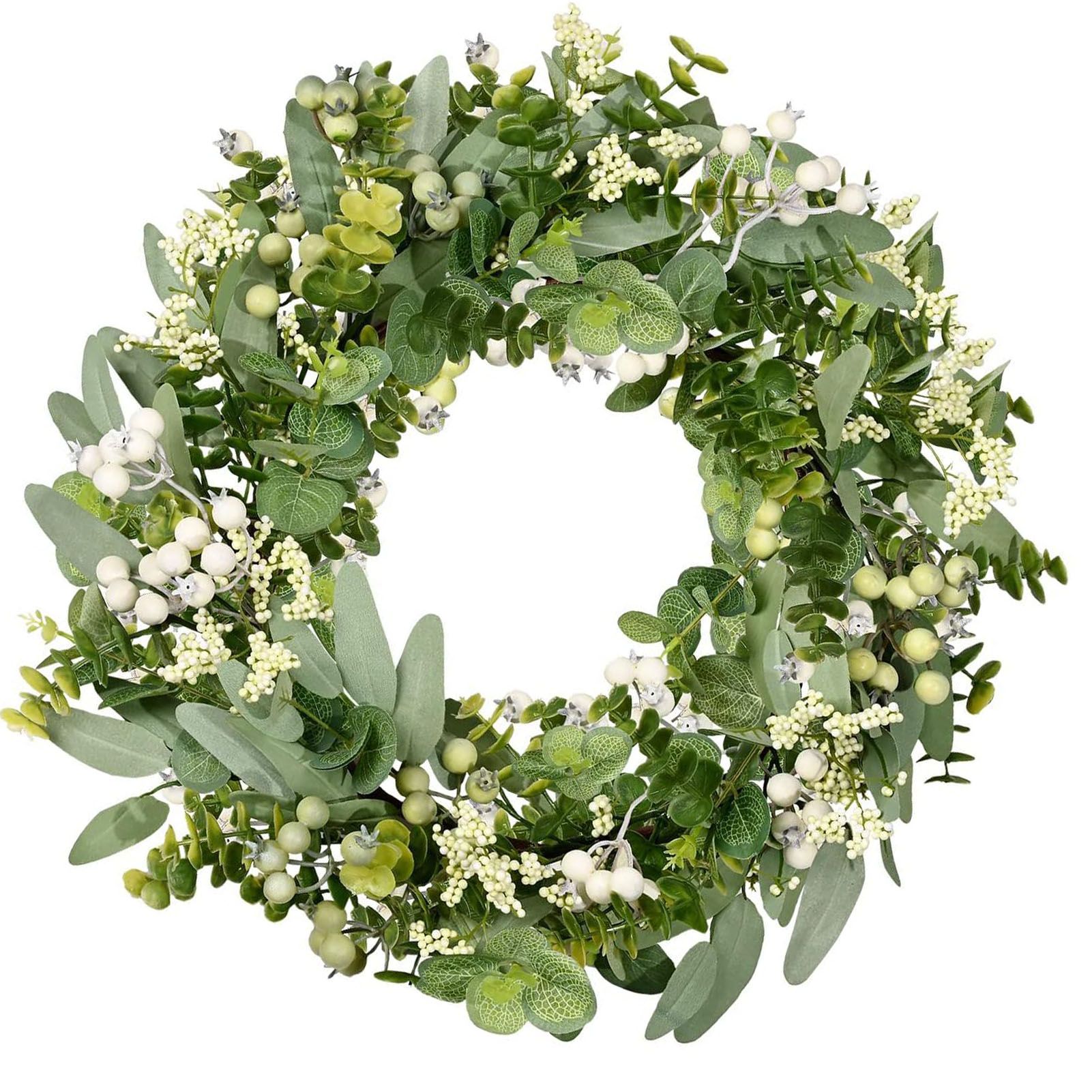 Green Artificial Eucalyptus Wreath Spring Summer Wreath with White Berries for — image 1