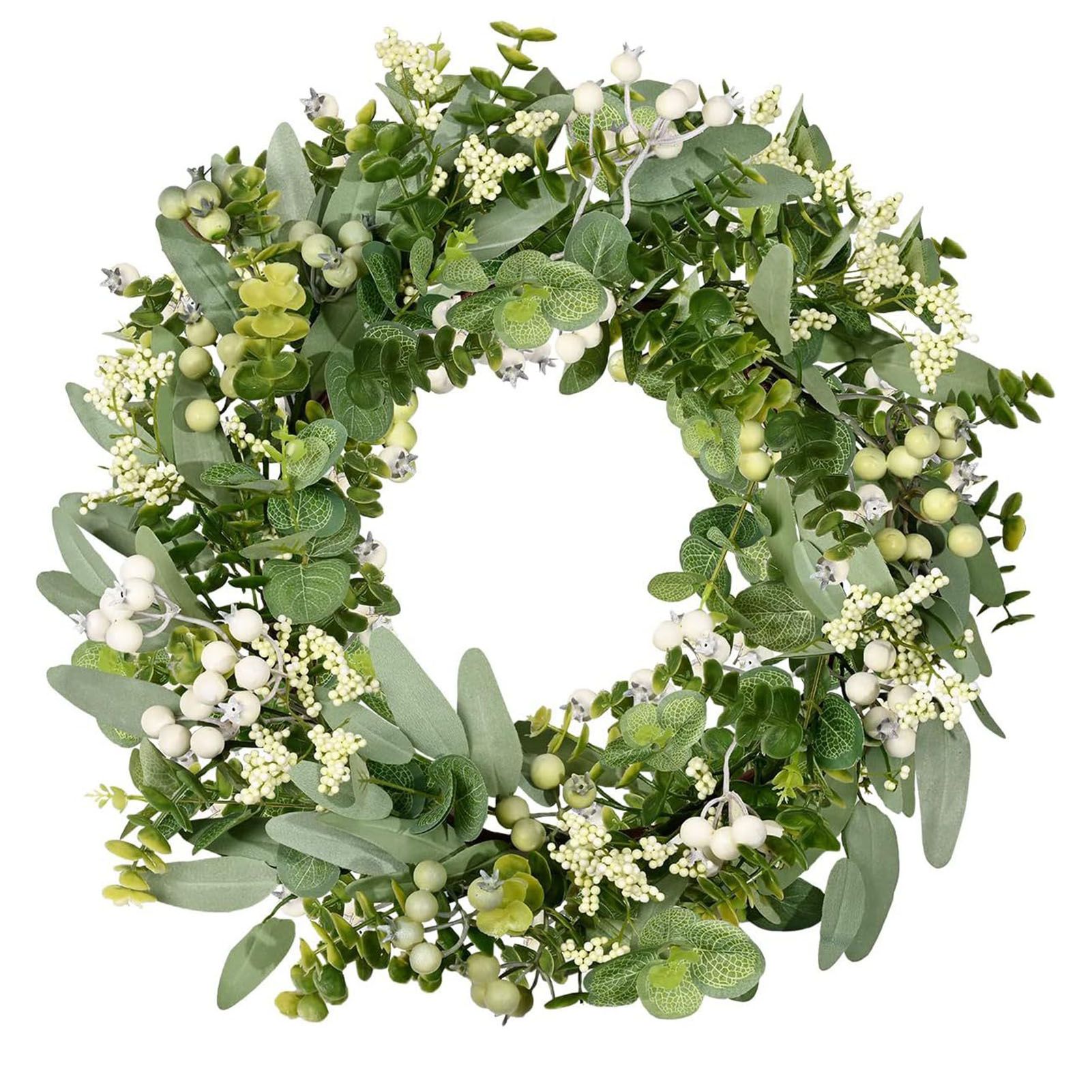 Green Artificial Eucalyptus Wreath Spring Summer Wreath with White Berries for view 3