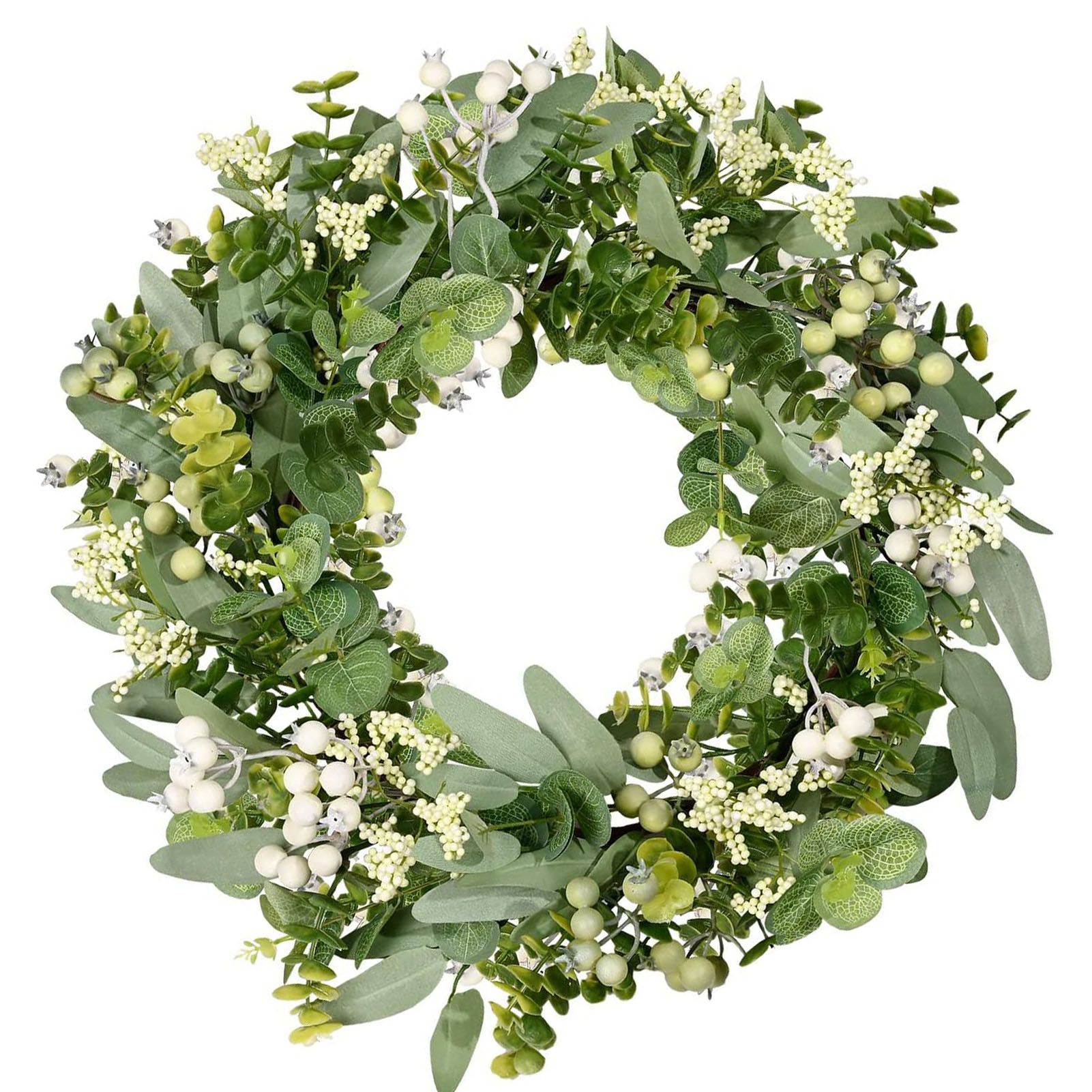 Green Artificial Eucalyptus Wreath Spring Summer Wreath with White Berries for view 4