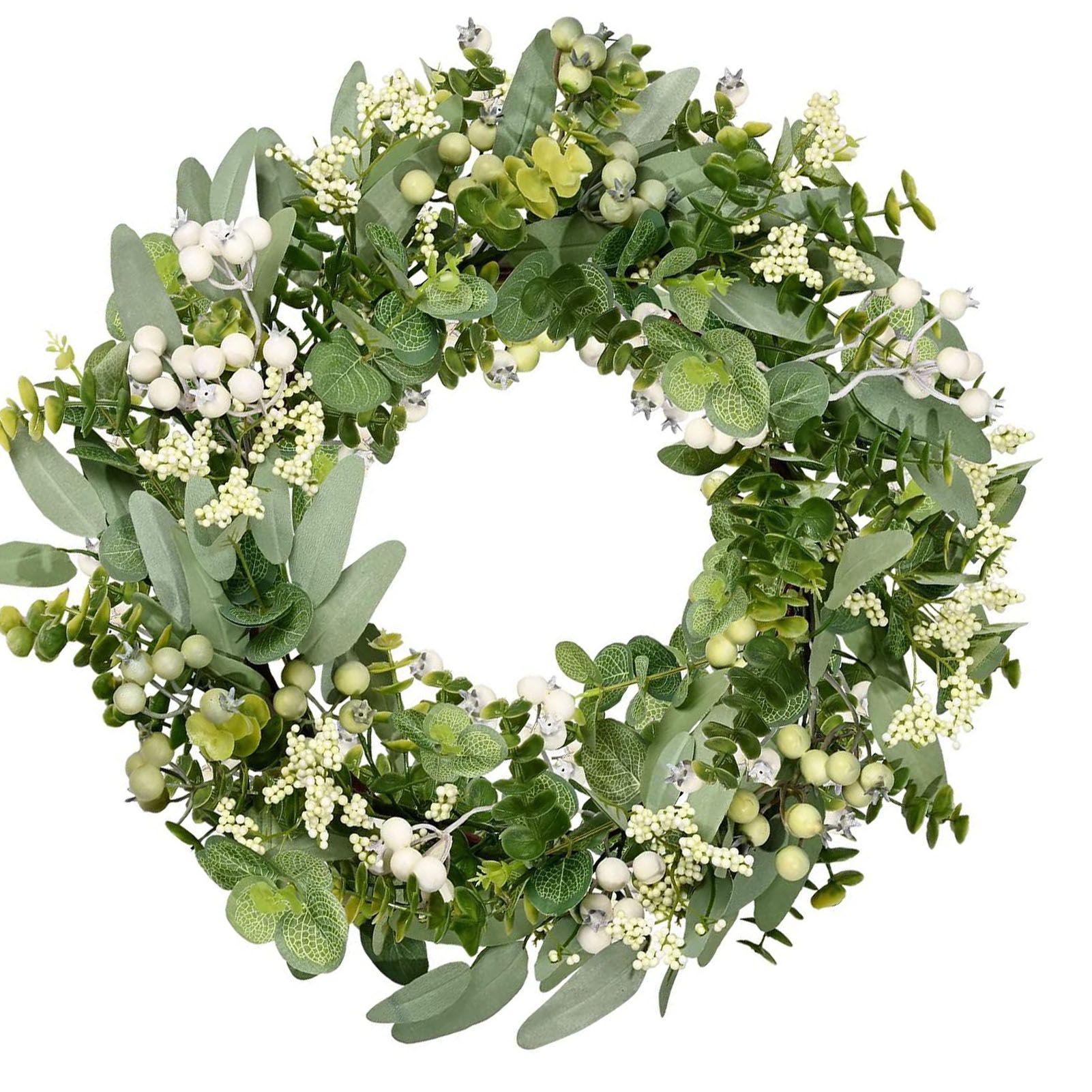 Green Artificial Eucalyptus Wreath Spring Summer Wreath with White Berries for view 6