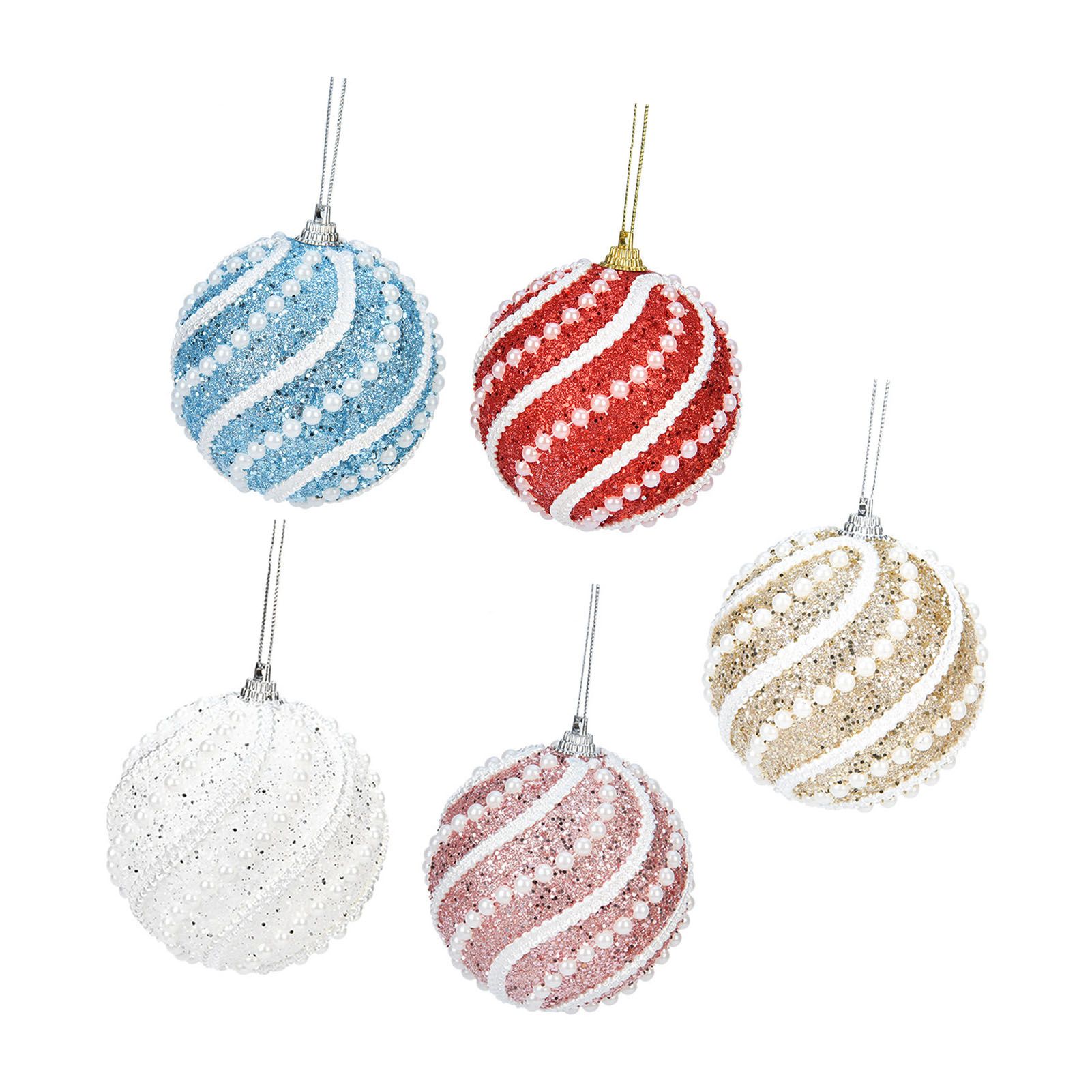 5PCS Holiday Decor Balls Colorful Sequin Hanging Pearl Ball Ornaments for Xmas