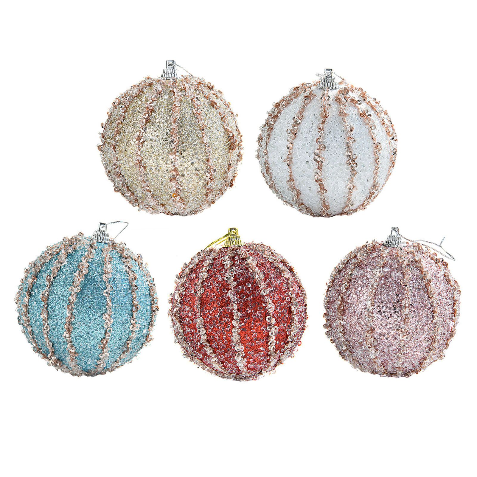 5 Pcs Xmas Tree Ball Ornament 8cm Diameter White Champagne Roseate Red Blue