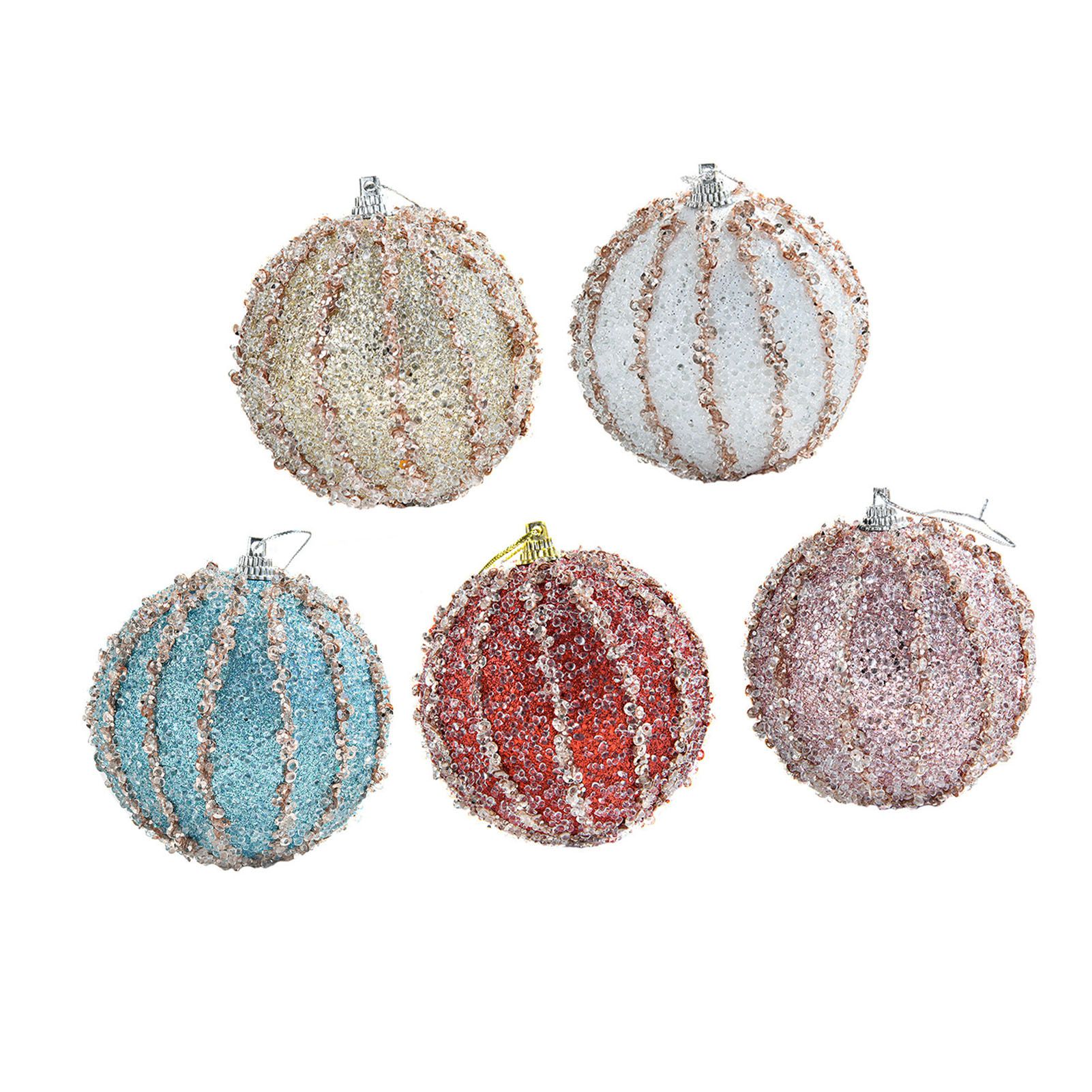 5 Pcs Xmas Tree Ball Ornament 8cm Diameter White Champagne Roseate Red Blue view 3
