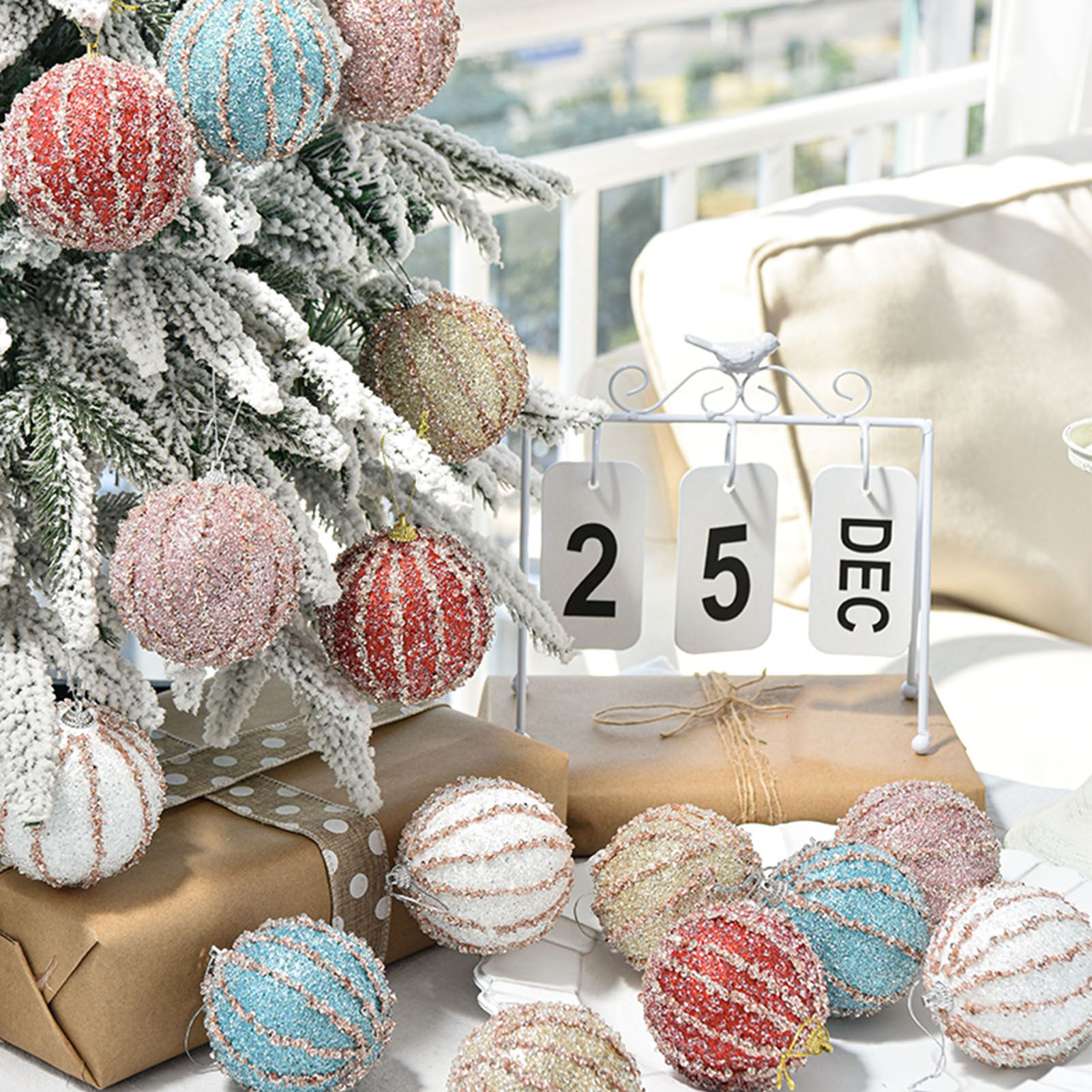5 Pcs Xmas Tree Ball Ornament 8cm Diameter White Champagne Roseate Red Blue view 4