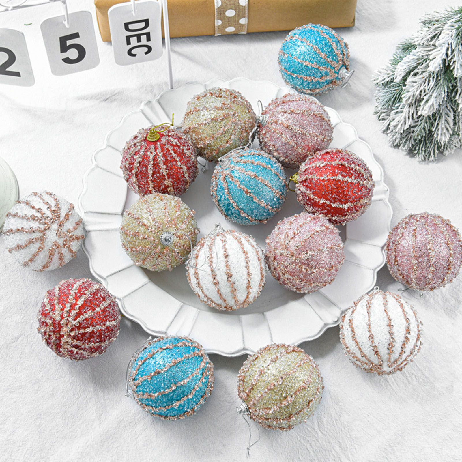 5 Pcs Xmas Tree Ball Ornament 8cm Diameter White Champagne Roseate Red Blue view 6