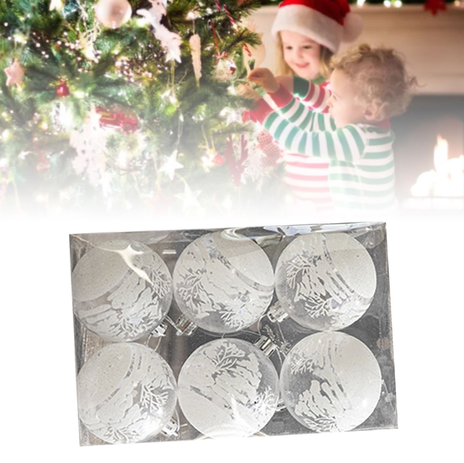 6 Pcs Xmas Ball Ornaments Set Snow Scene Shatterproof Transparent Acrylic view 8