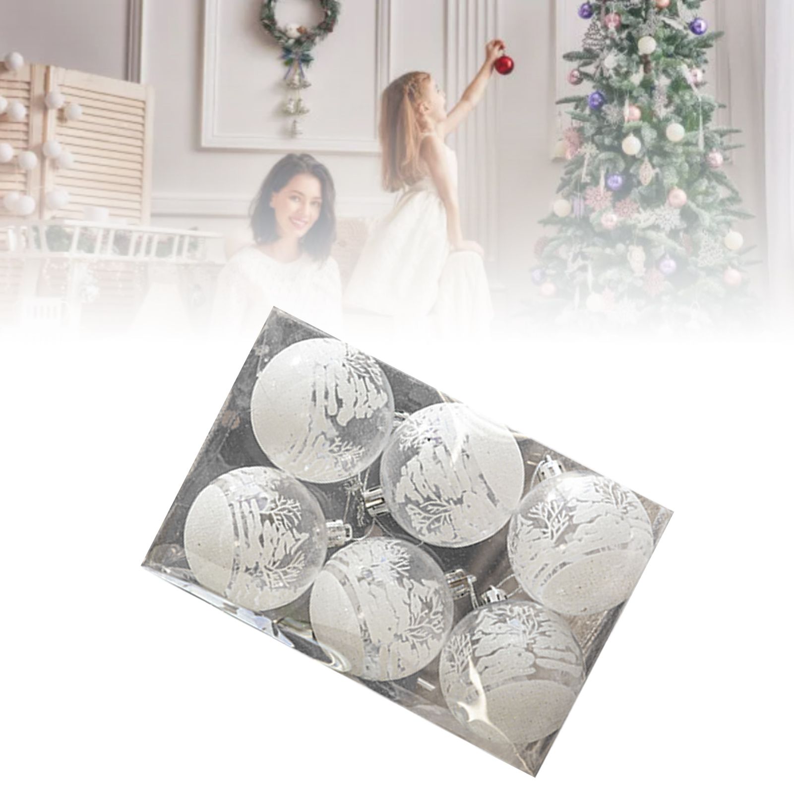 6 Pcs Xmas Ball Ornaments Set Snow Scene Shatterproof Transparent Acrylic view 9