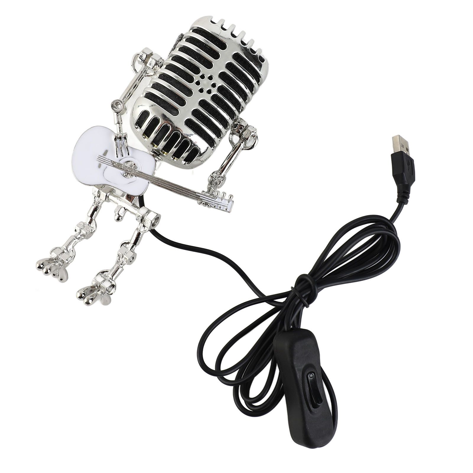 Vintage Microphone Guitar Robot Table Lamp USB Aluminum Metal Retro Microphone — image 1
