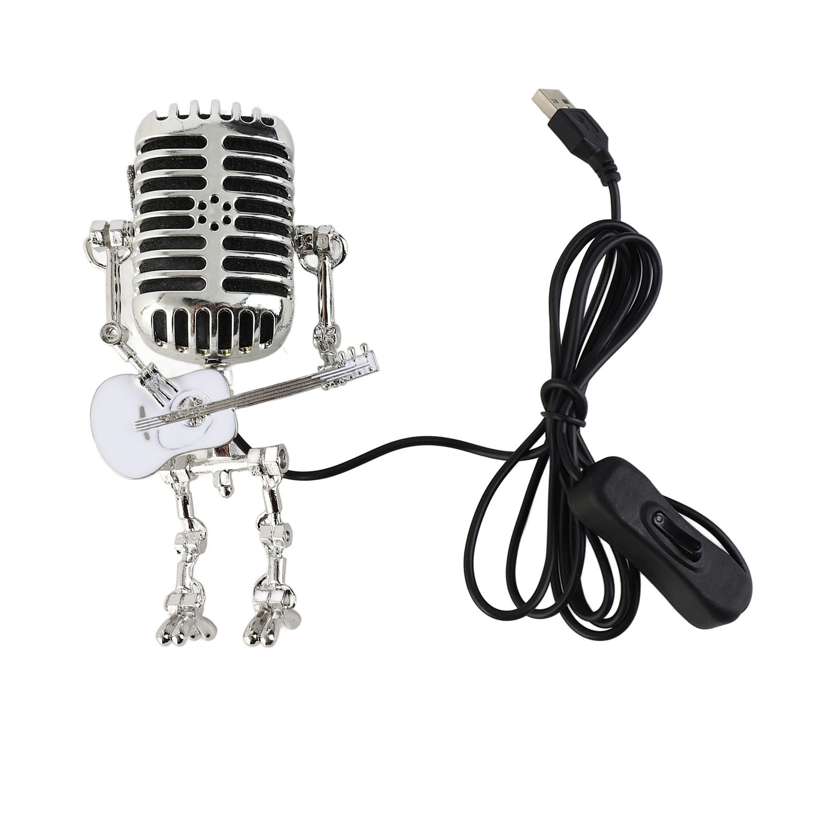 Vintage Microphone Guitar Robot Table Lamp USB Aluminum Metal Retro Microphone view 4