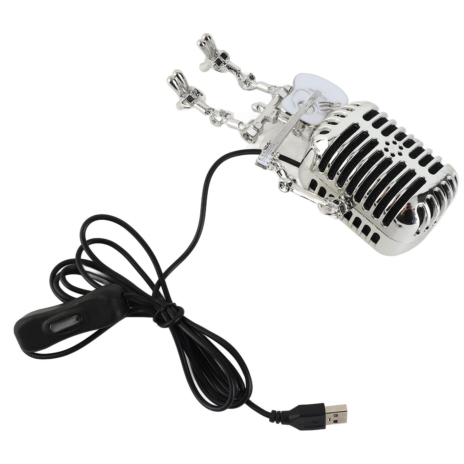 Vintage Microphone Guitar Robot Table Lamp USB Aluminum Metal Retro Microphone view 6