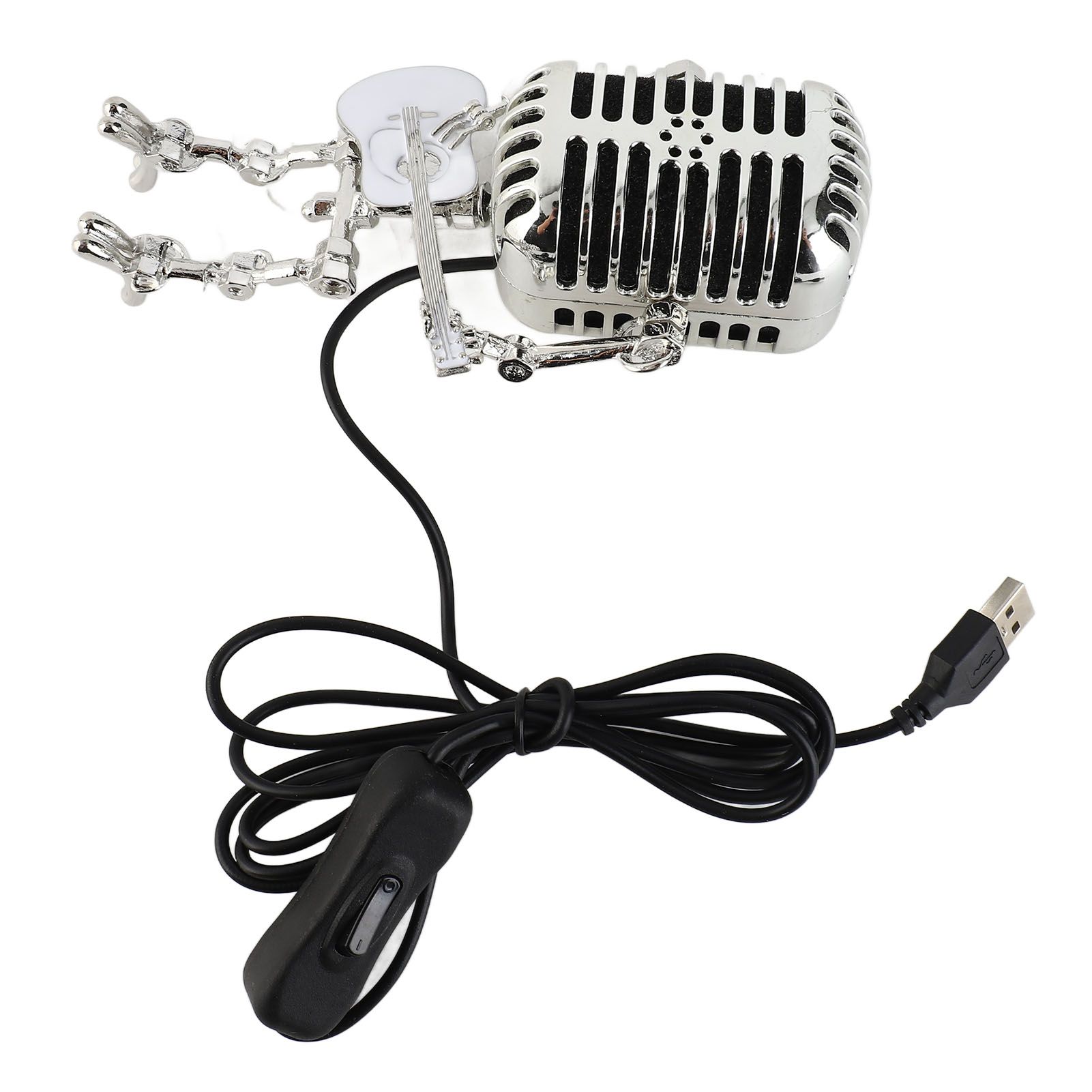 Vintage Microphone Guitar Robot Table Lamp USB Aluminum Metal Retro Microphone view 8