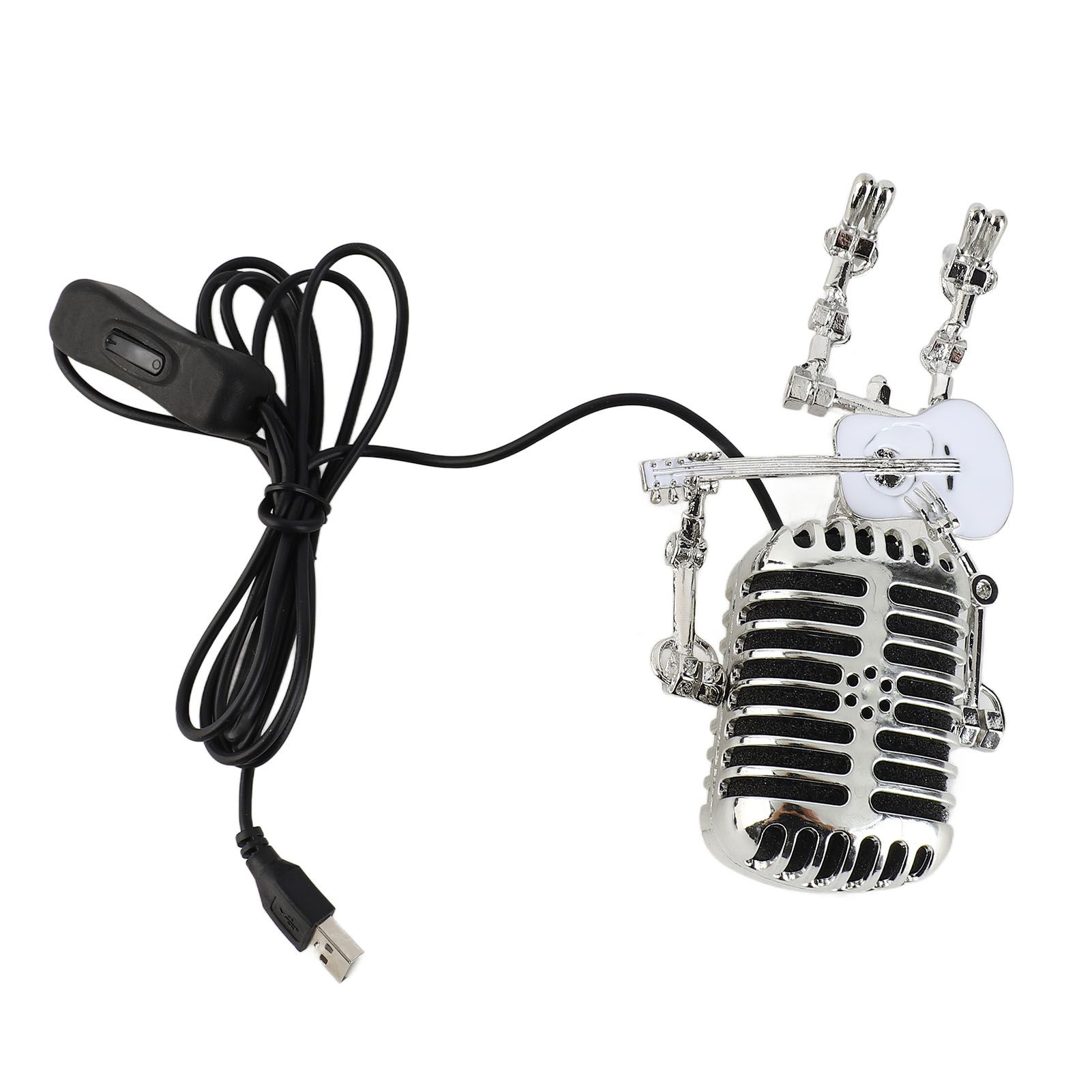 Vintage Microphone Guitar Robot Table Lamp USB Aluminum Metal Retro Microphone view 9