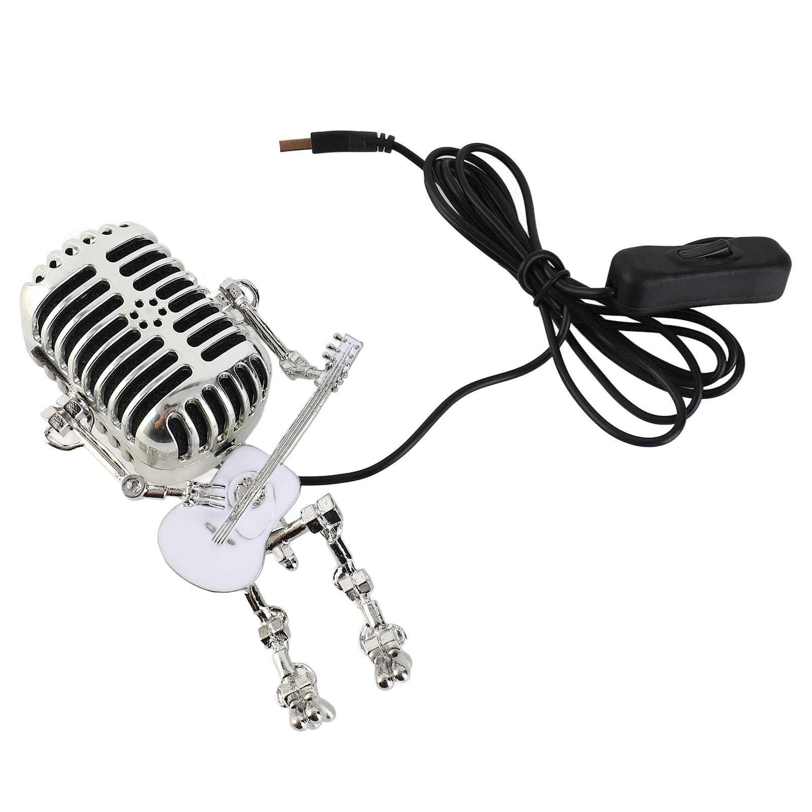 Vintage Microphone Guitar Robot Table Lamp USB Aluminum Metal Retro Microphone view 10
