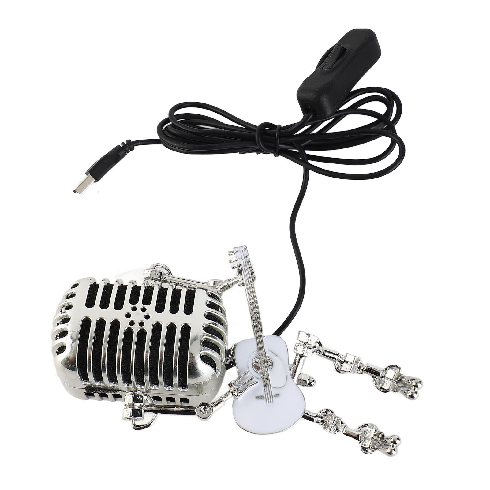Vintage Microphone Guitar Robot Table Lamp USB Aluminum Metal Retro Microphone view 11