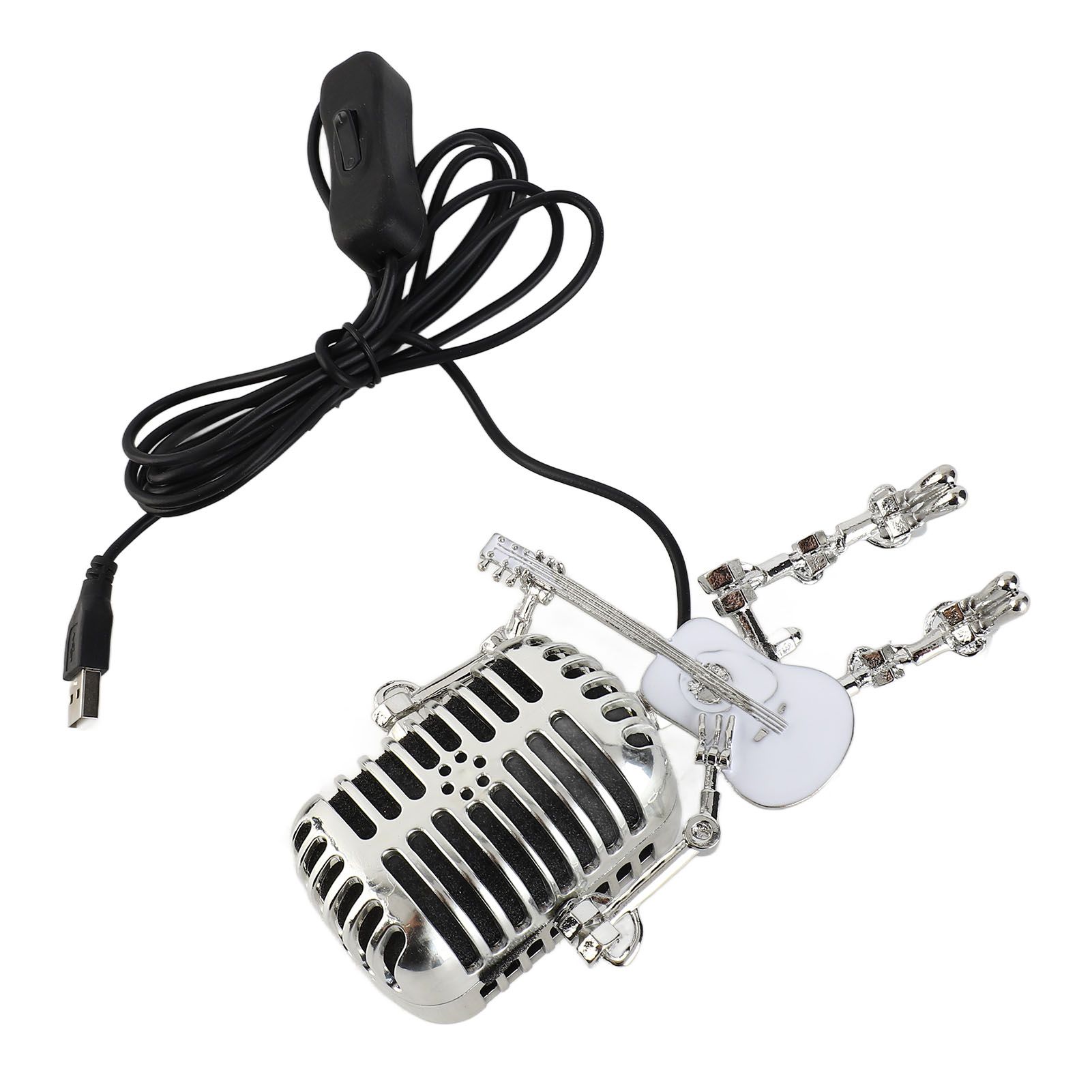 Vintage Microphone Guitar Robot Table Lamp USB Aluminum Metal Retro Microphone view 12