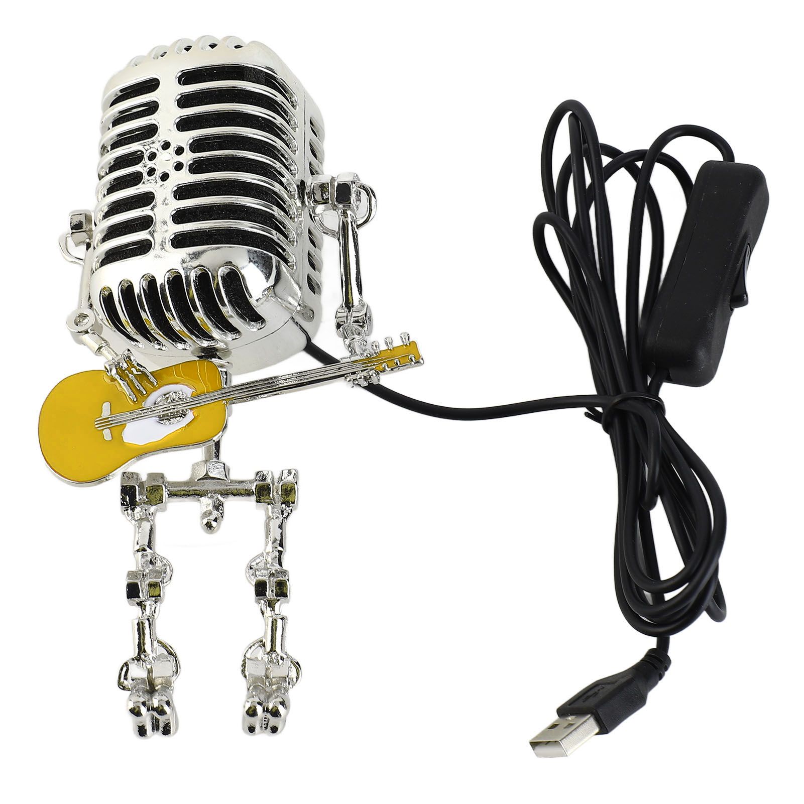 Vintage Microphone Guitar Robot Table Lamp USB Aluminum Metal Retro Microphone — image 1