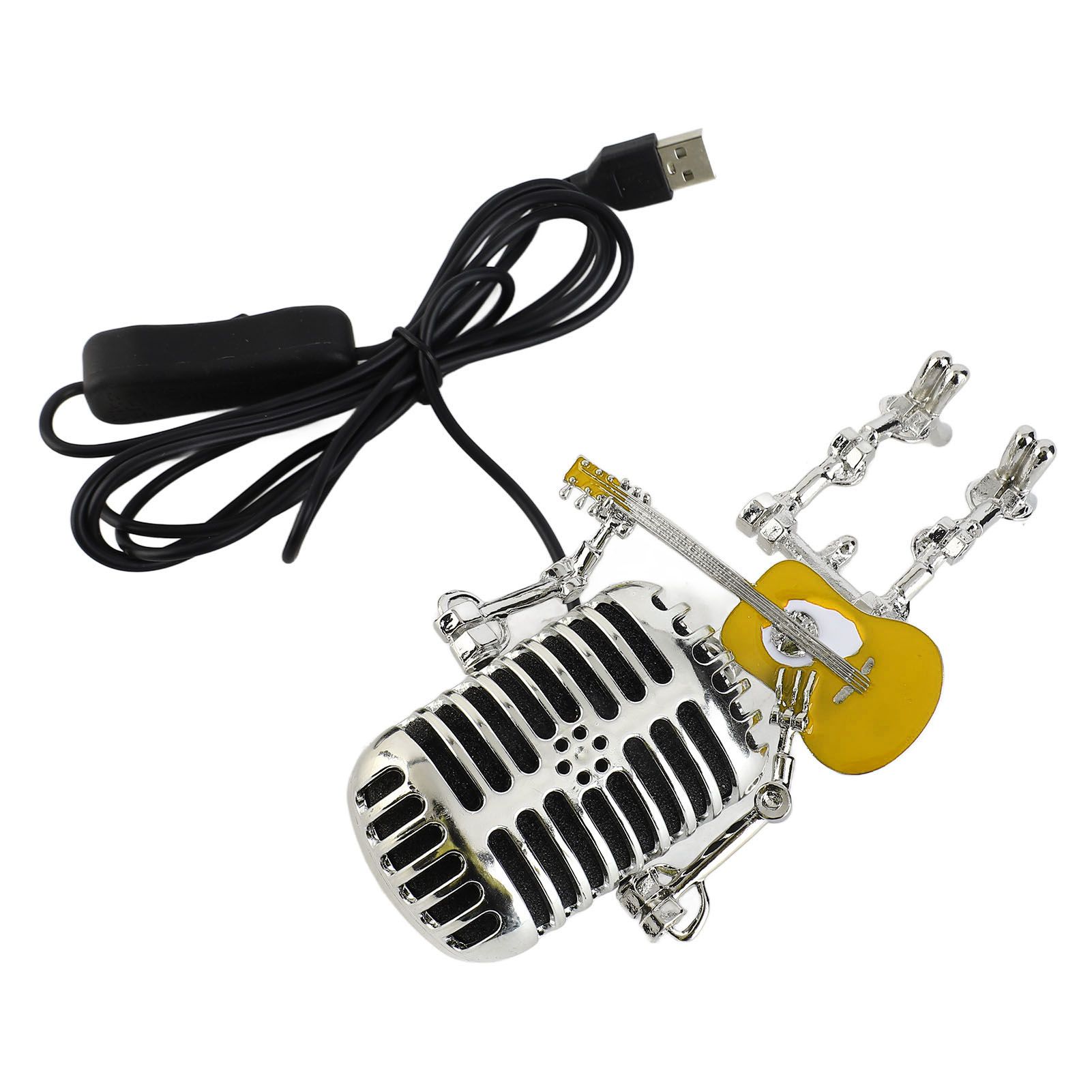 Vintage Microphone Guitar Robot Table Lamp USB Aluminum Metal Retro Microphone view 6