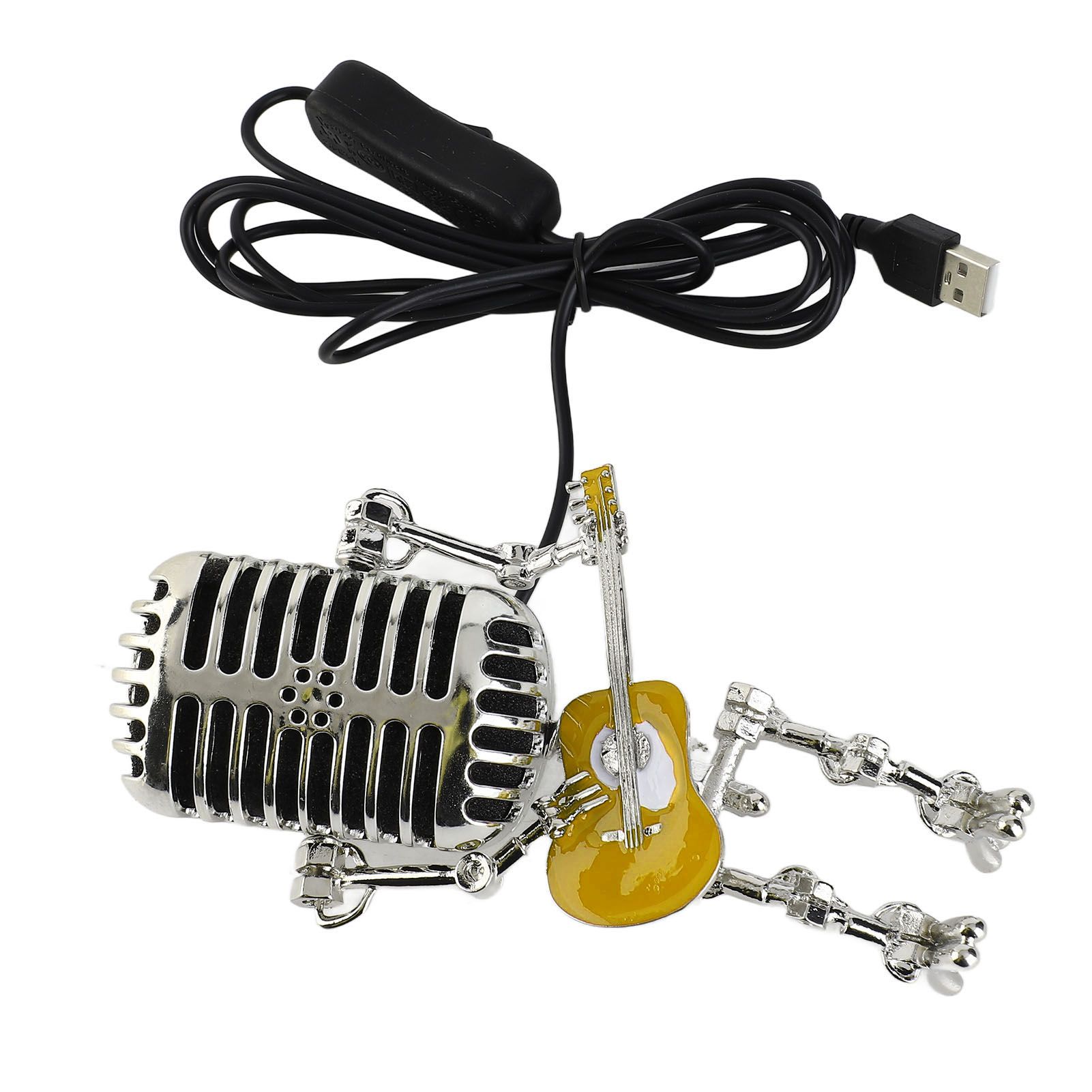 Vintage Microphone Guitar Robot Table Lamp USB Aluminum Metal Retro Microphone view 8