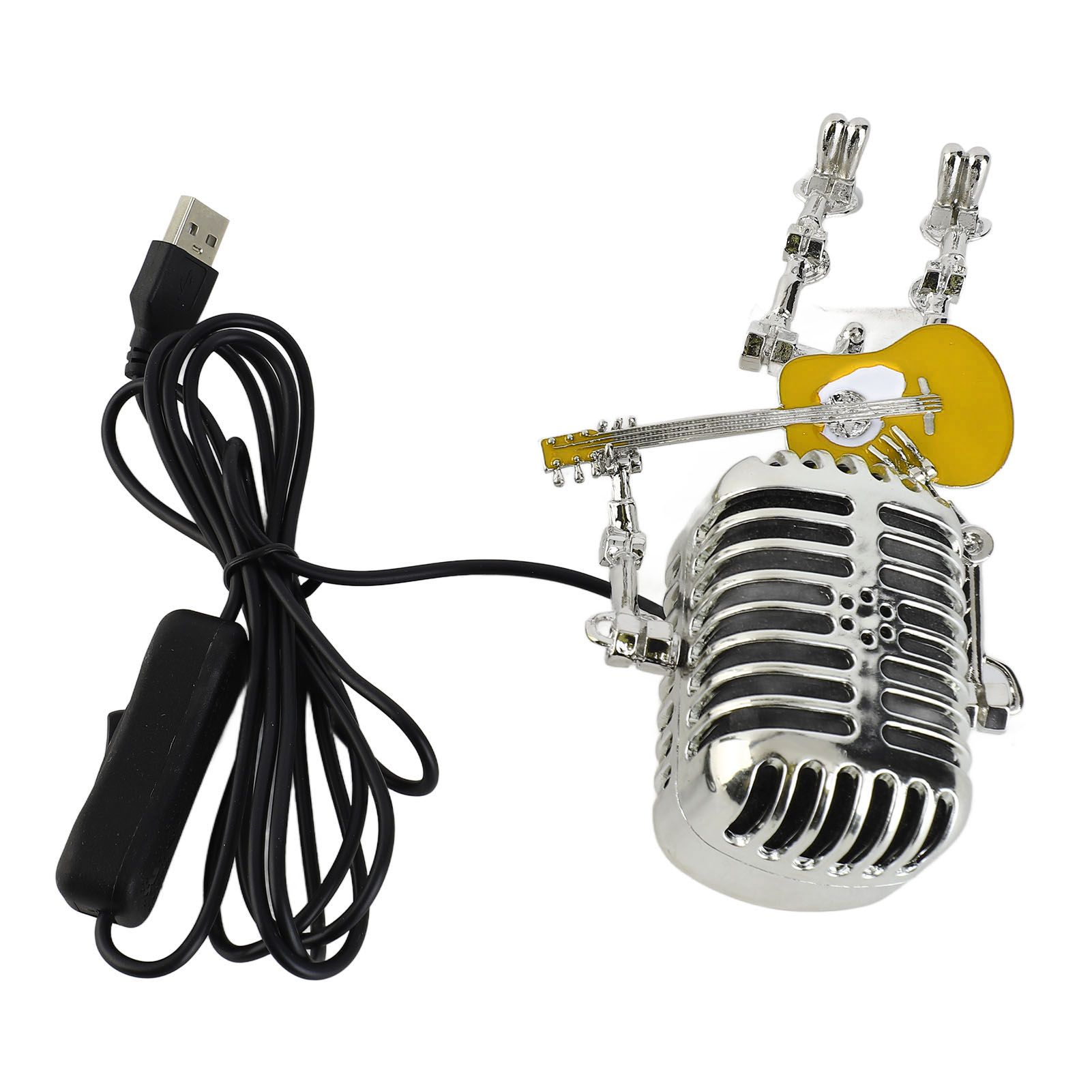 Vintage Microphone Guitar Robot Table Lamp USB Aluminum Metal Retro Microphone view 10