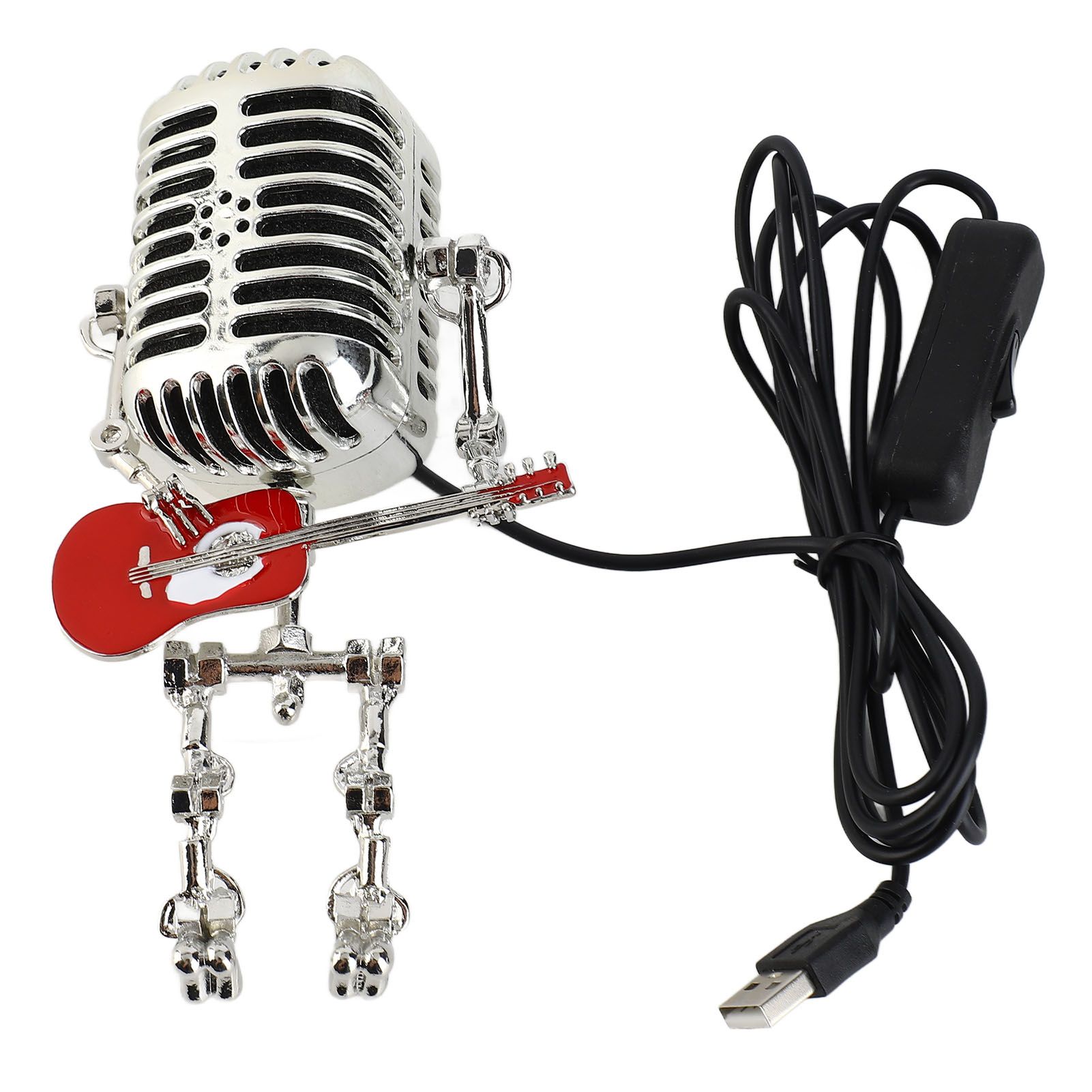 Vintage Microphone Guitar Robot Table Lamp USB Aluminum Metal Retro Microphone — image 1