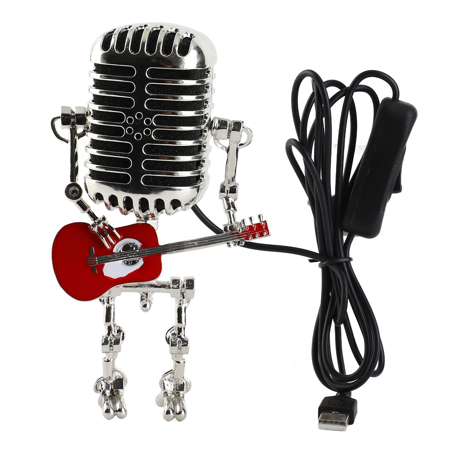 Vintage Microphone Guitar Robot Table Lamp USB Aluminum Metal Retro Microphone view 3