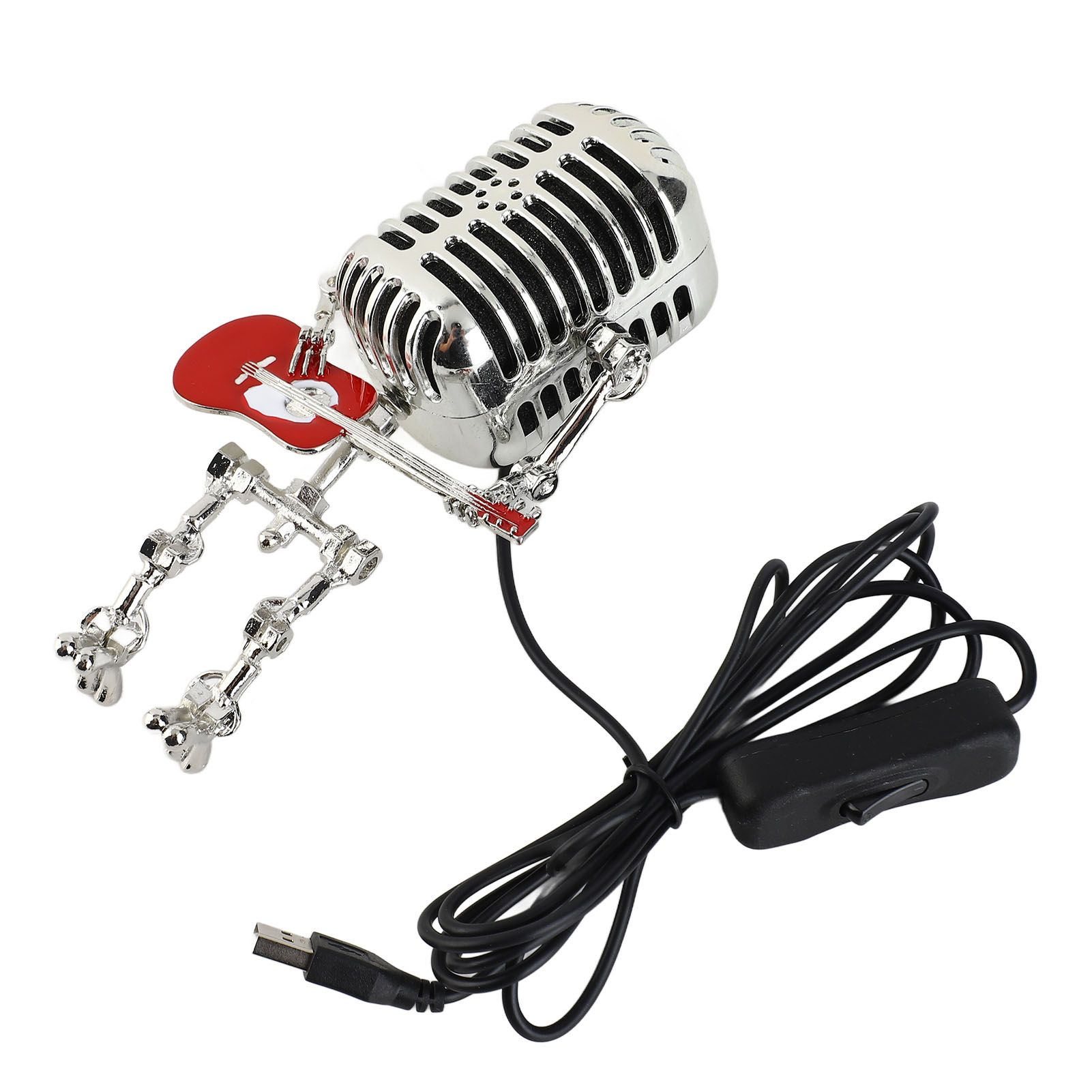 Vintage Microphone Guitar Robot Table Lamp USB Aluminum Metal Retro Microphone view 4