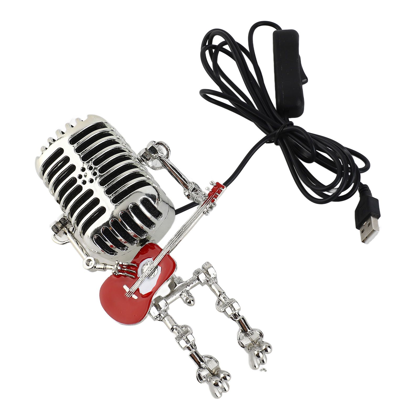 Vintage Microphone Guitar Robot Table Lamp USB Aluminum Metal Retro Microphone view 6