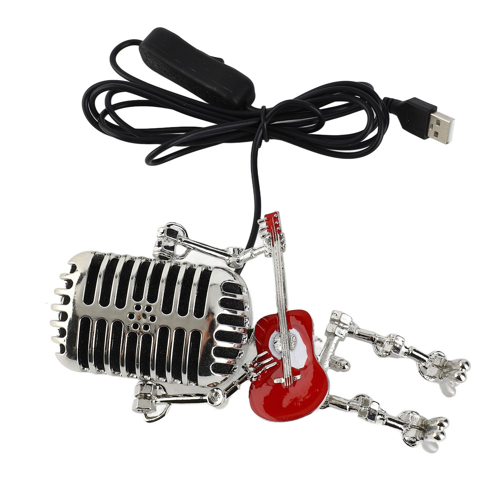 Vintage Microphone Guitar Robot Table Lamp USB Aluminum Metal Retro Microphone view 8