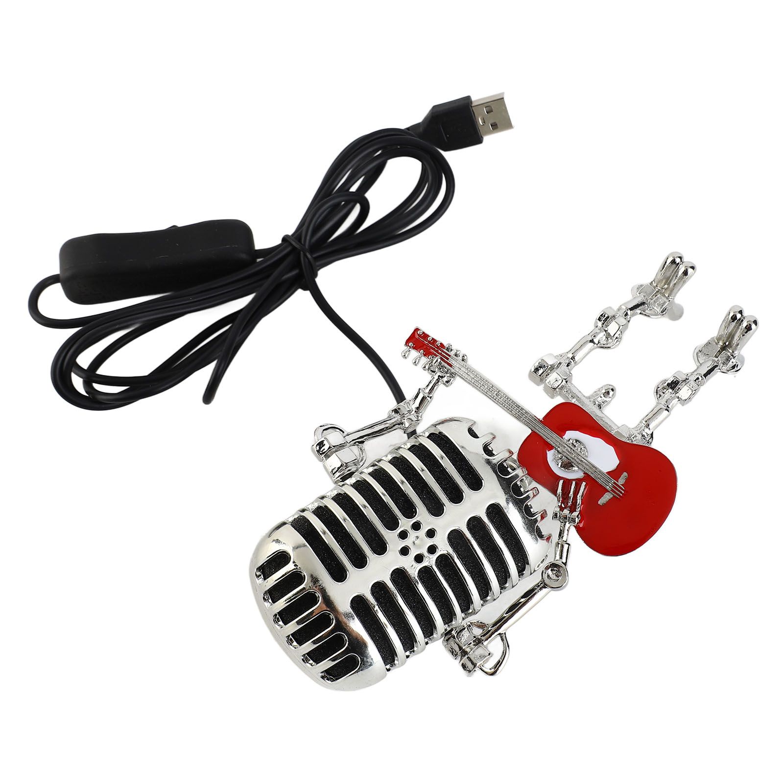 Vintage Microphone Guitar Robot Table Lamp USB Aluminum Metal Retro Microphone view 9