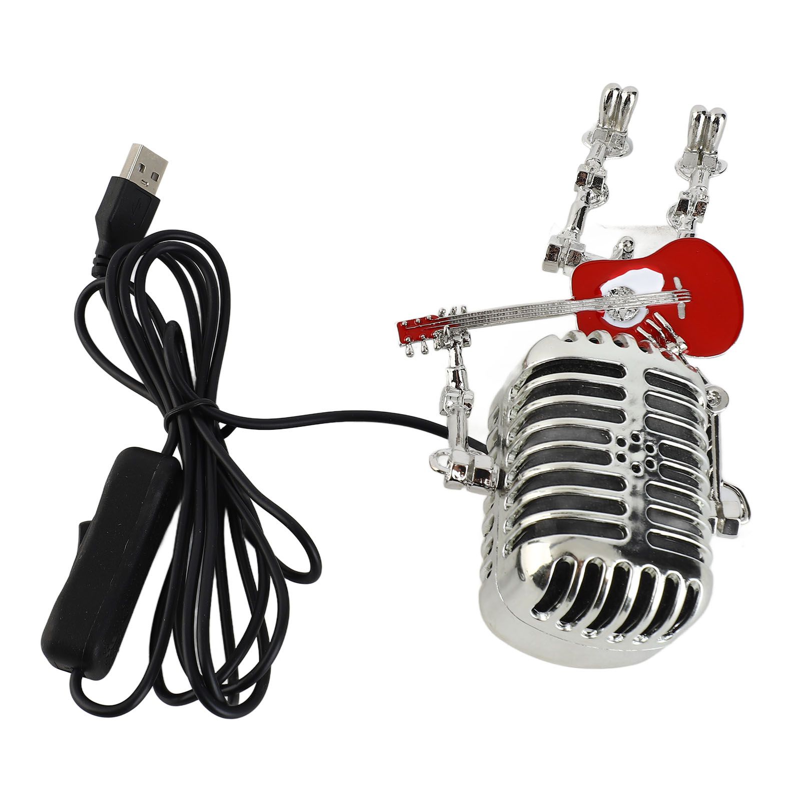 Vintage Microphone Guitar Robot Table Lamp USB Aluminum Metal Retro Microphone view 10
