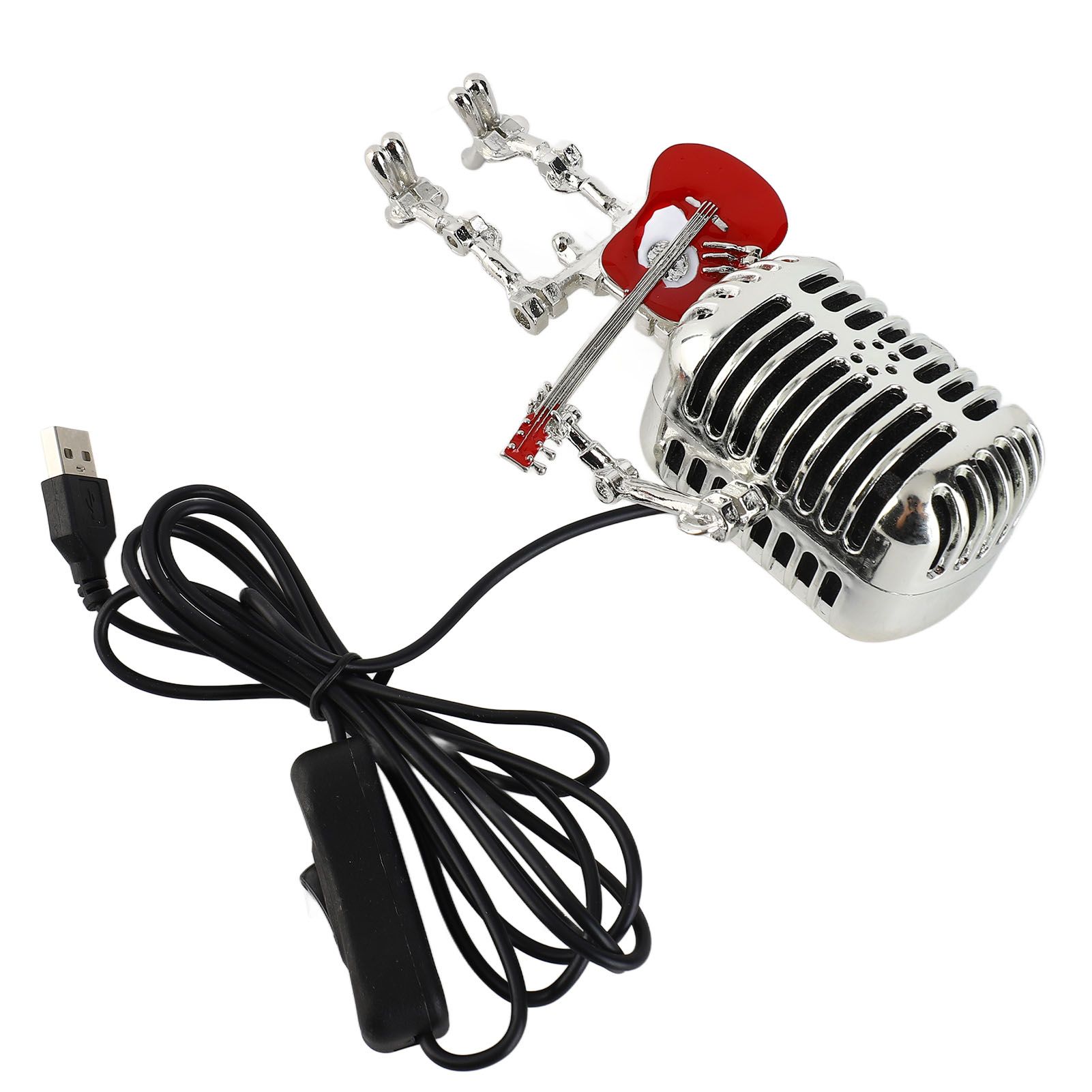 Vintage Microphone Guitar Robot Table Lamp USB Aluminum Metal Retro Microphone view 11