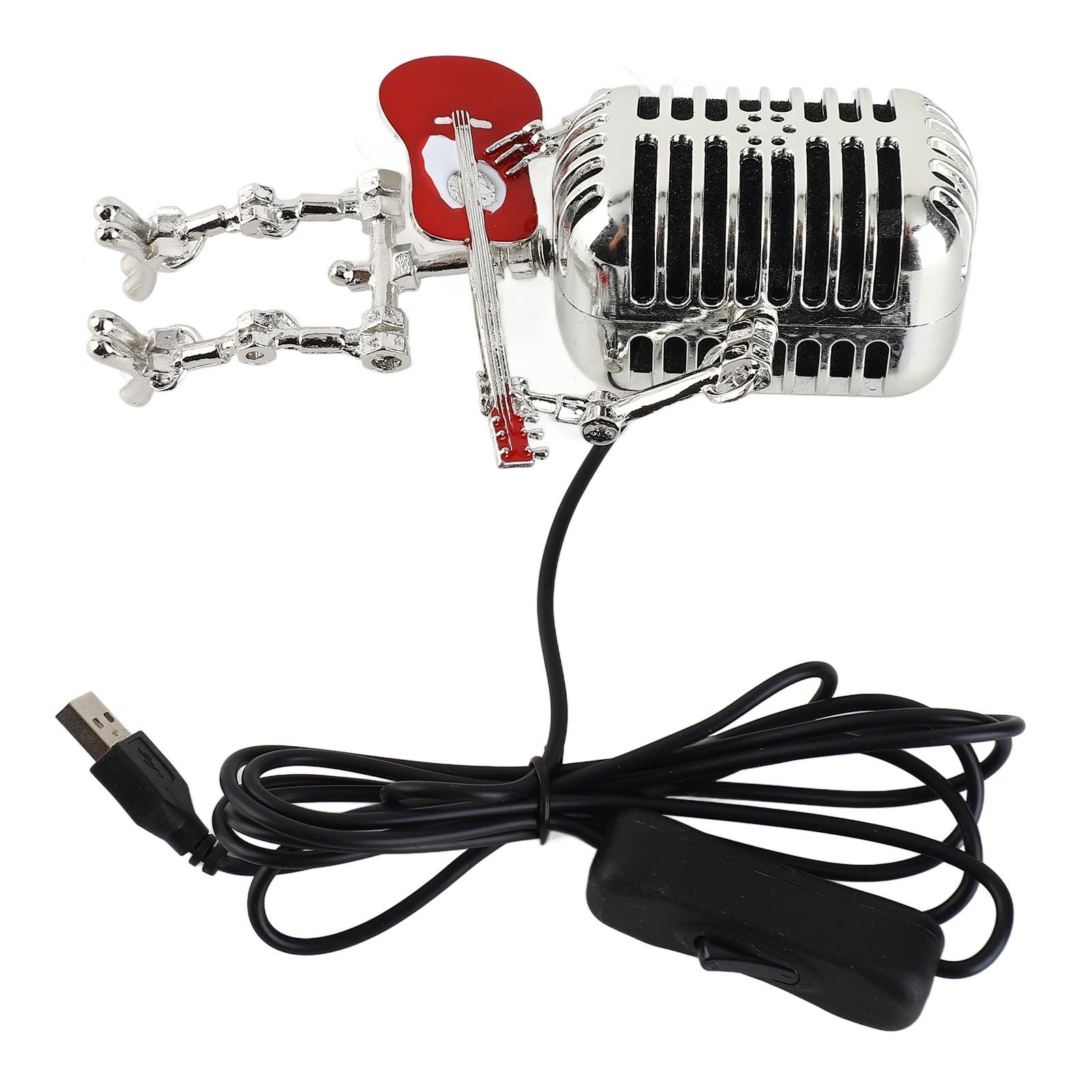 Vintage Microphone Guitar Robot Table Lamp USB Aluminum Metal Retro Microphone view 12