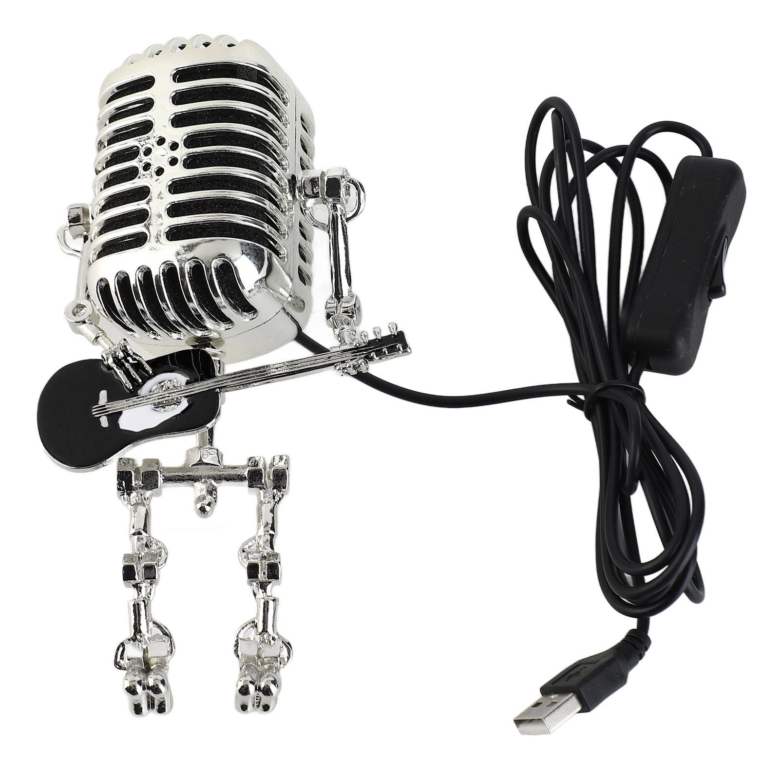 Vintage Microphone Guitar Robot Table Lamp USB Aluminum Metal Retro Microphone — image 1