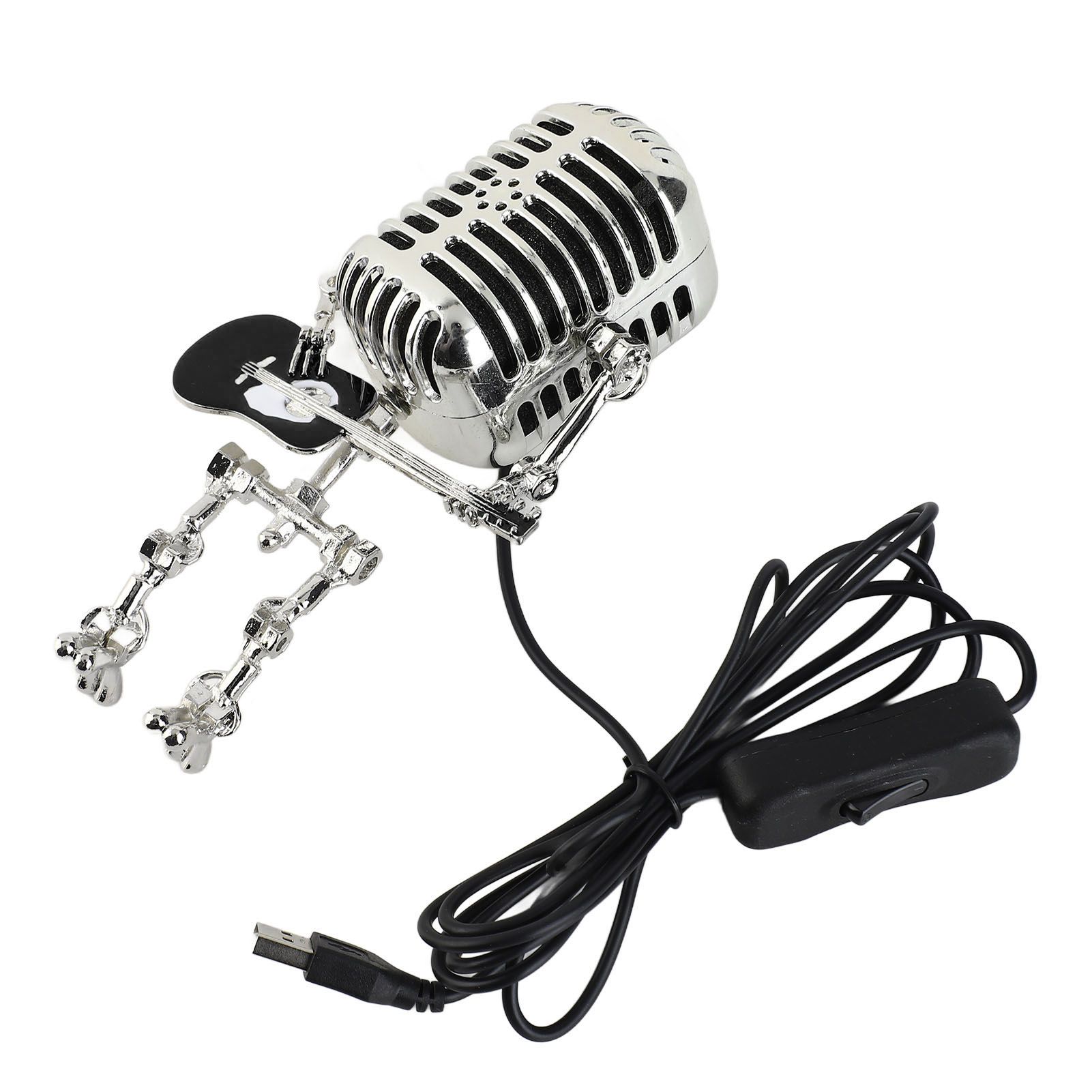 Vintage Microphone Guitar Robot Table Lamp USB Aluminum Metal Retro Microphone view 4