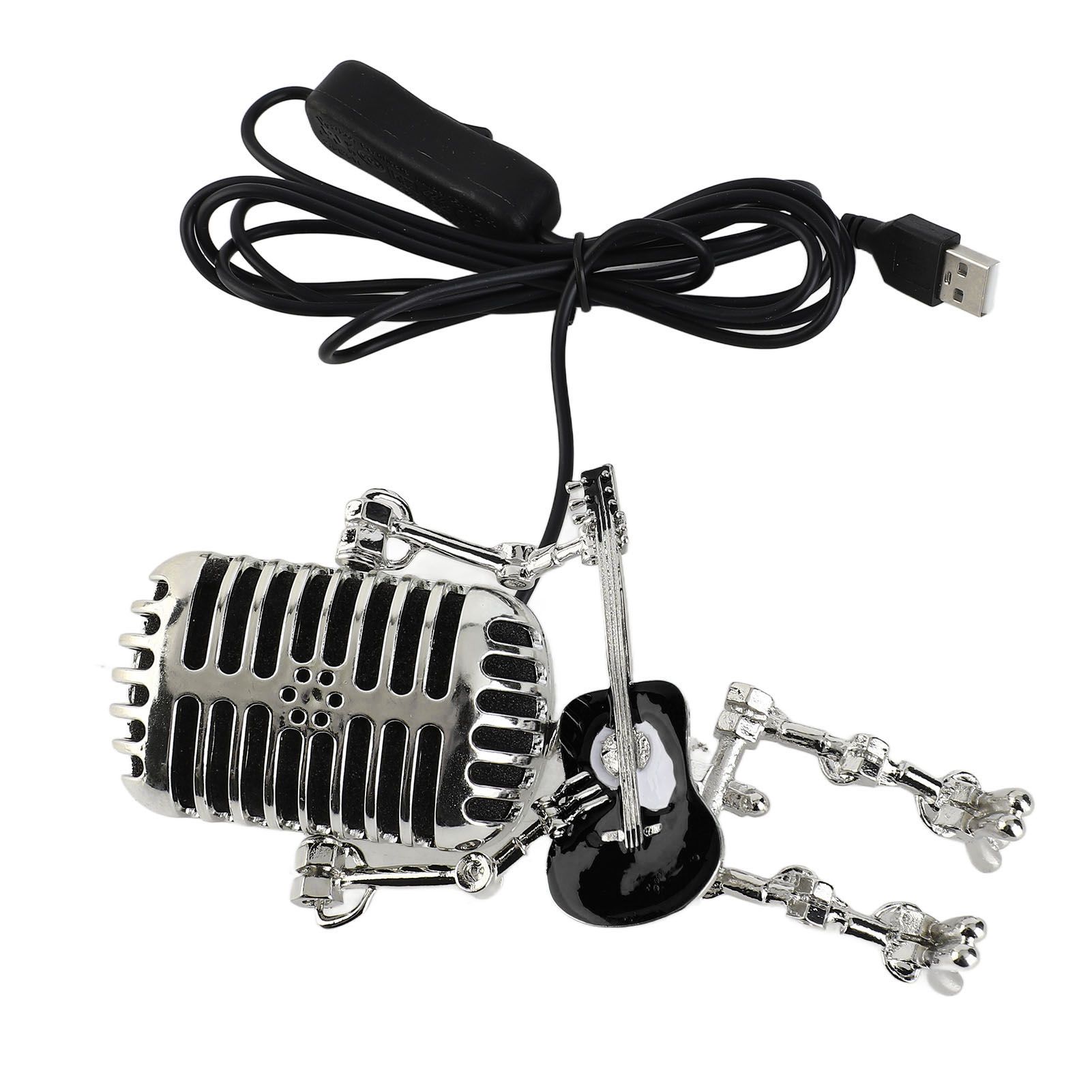 Vintage Microphone Guitar Robot Table Lamp USB Aluminum Metal Retro Microphone view 6