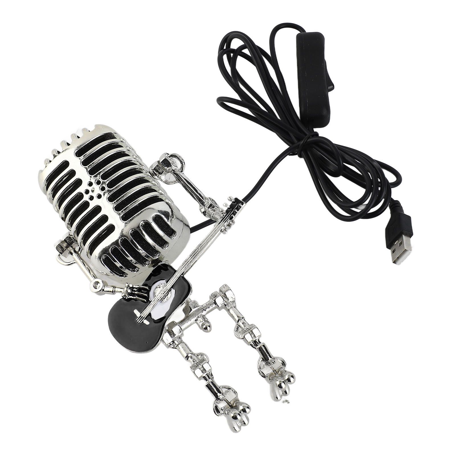 Vintage Microphone Guitar Robot Table Lamp USB Aluminum Metal Retro Microphone view 8