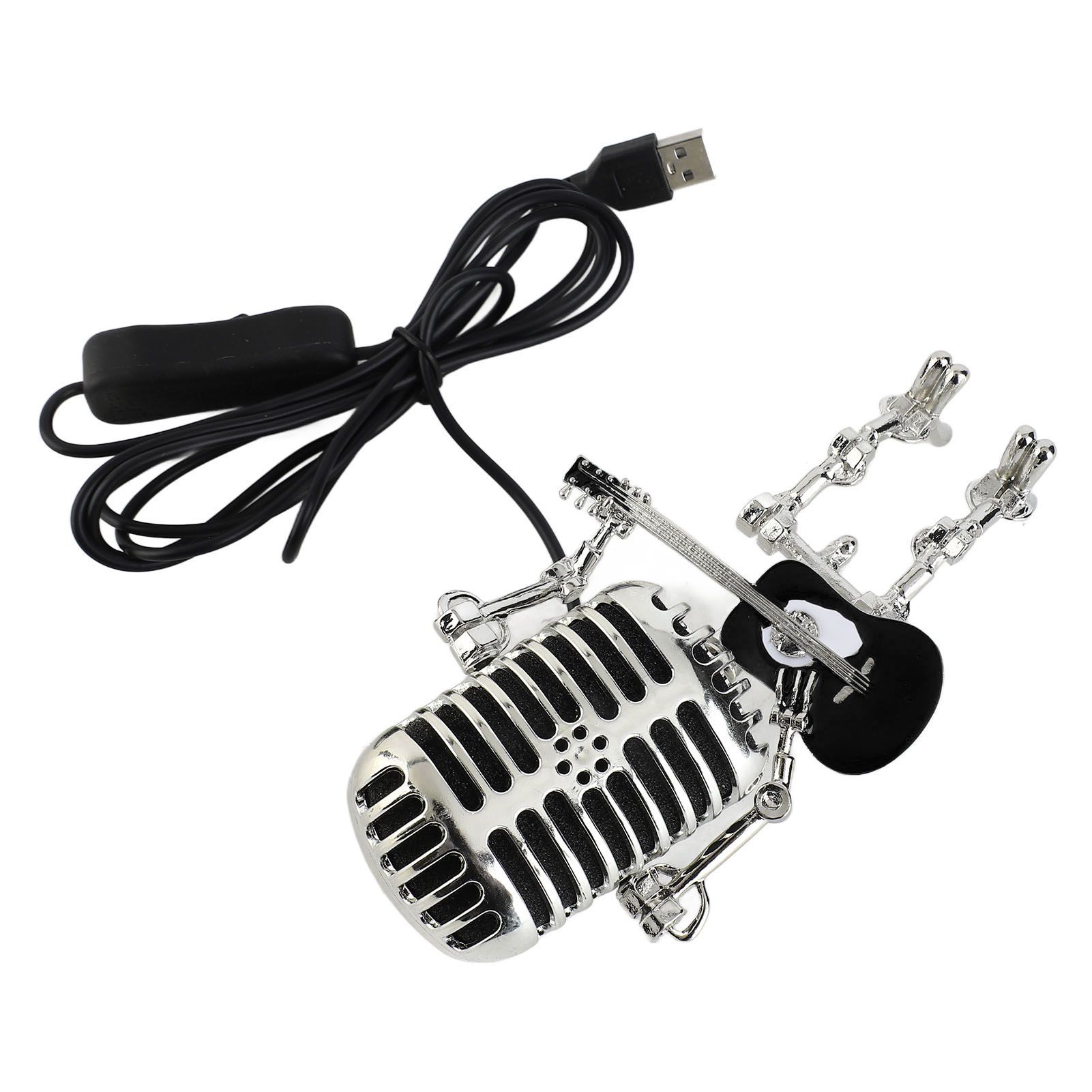 Vintage Microphone Guitar Robot Table Lamp USB Aluminum Metal Retro Microphone view 9
