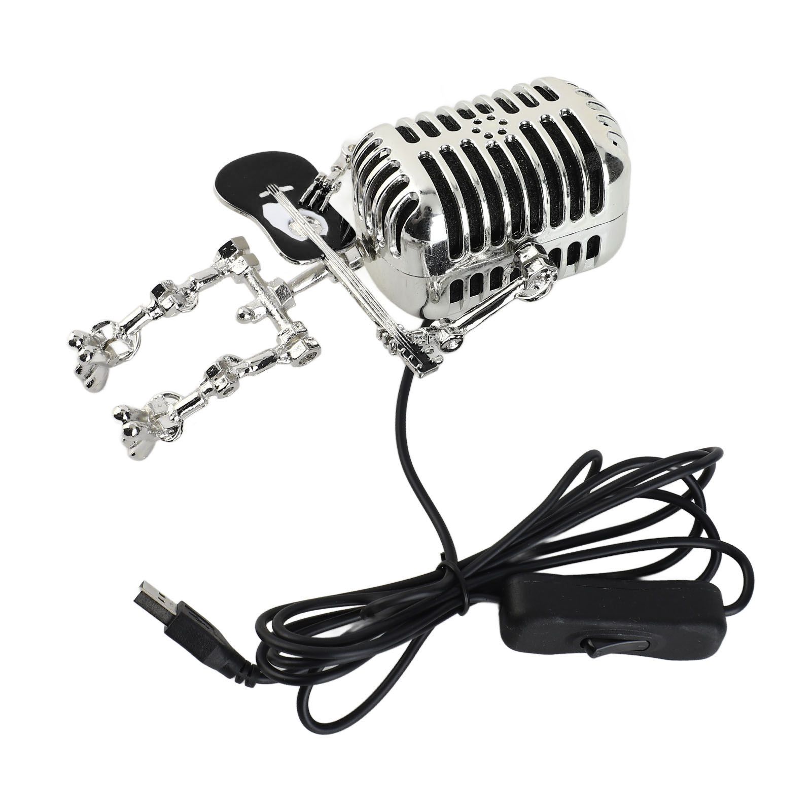 Vintage Microphone Guitar Robot Table Lamp USB Aluminum Metal Retro Microphone view 10
