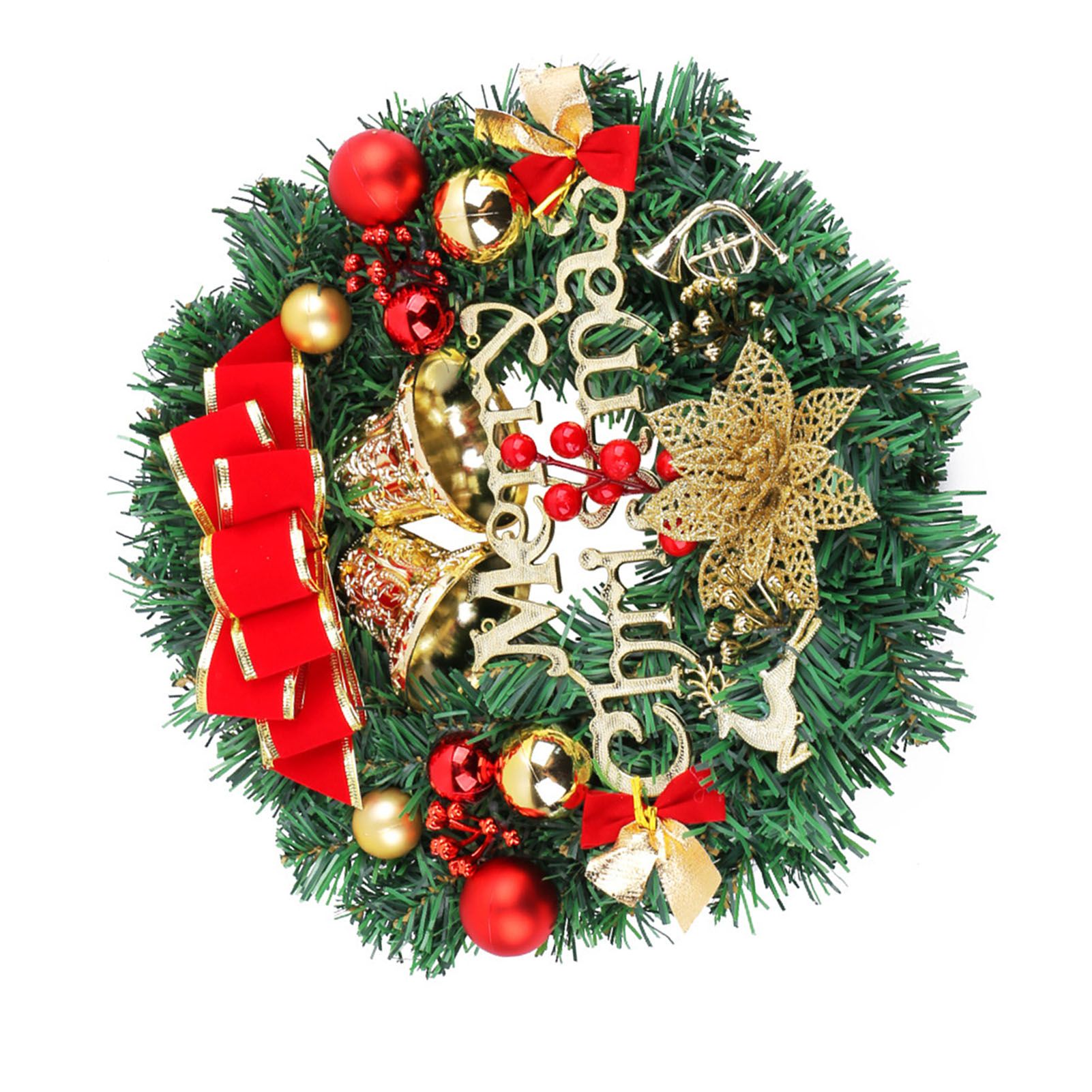 Xmas Wreath for Front Door Plastic Xmas Pine Wreath Decoration with Balls