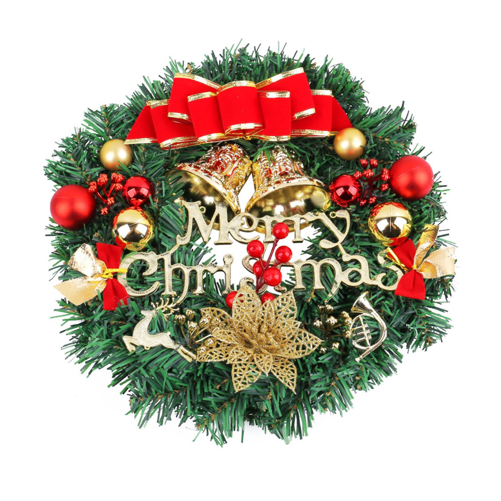 Xmas Wreath for Front Door Plastic Xmas Pine Wreath Decoration with Balls view 3