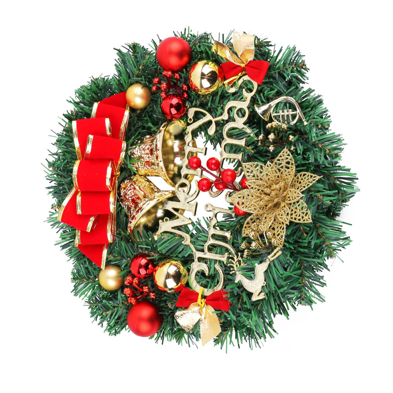 Xmas Wreath for Front Door Plastic Xmas Pine Wreath Decoration with Balls view 4