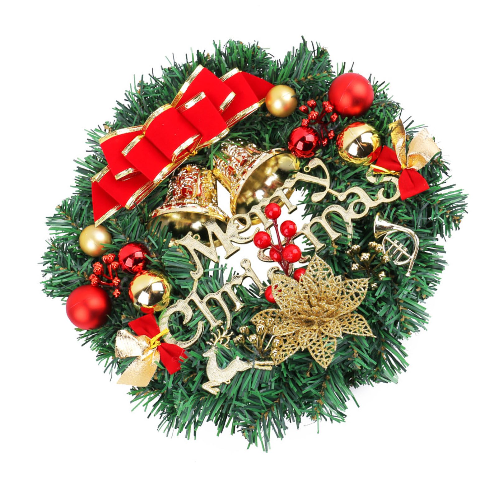 Xmas Wreath for Front Door Plastic Xmas Pine Wreath Decoration with Balls view 9
