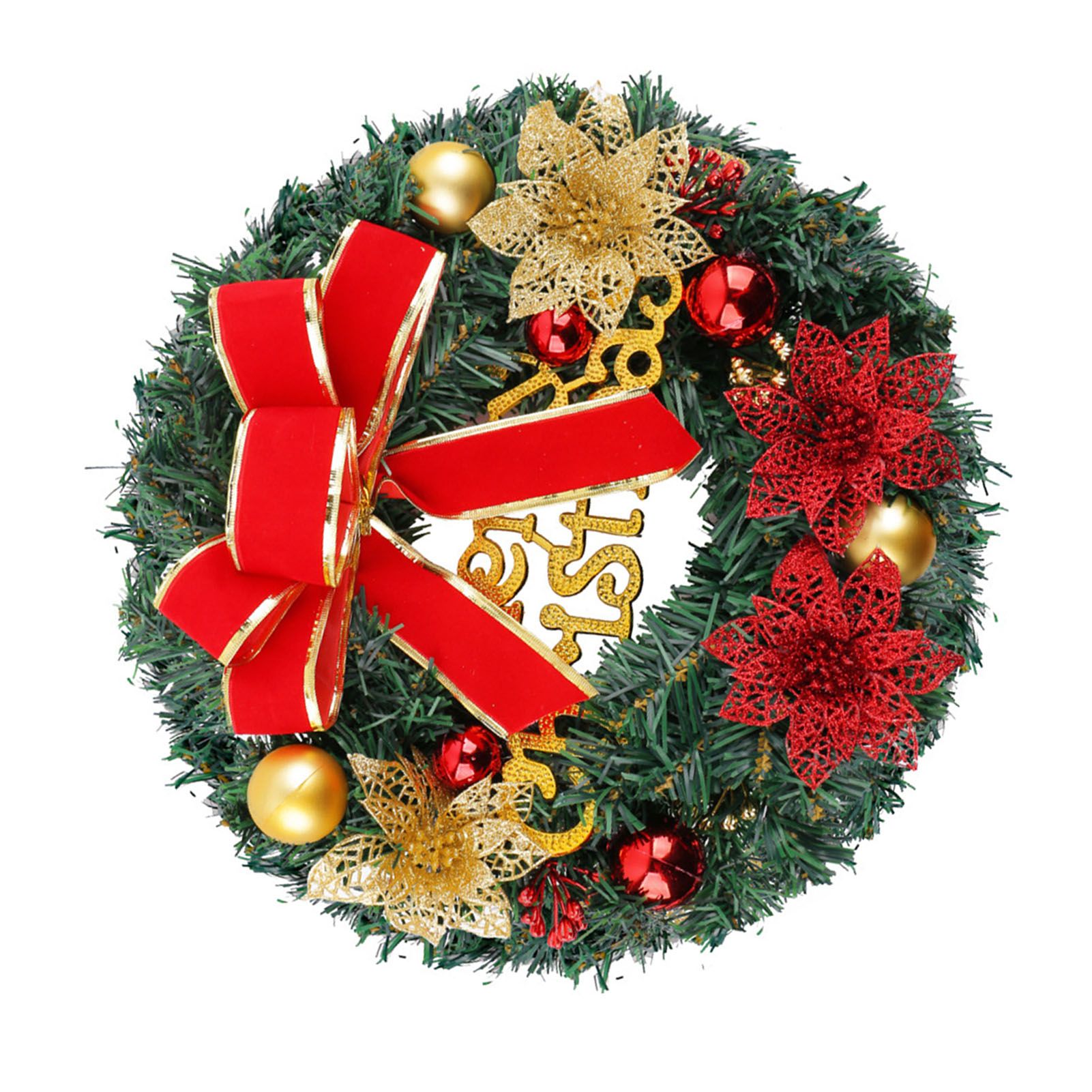 Xmas Wreath for Front Door Plastic Xmas Pine Wreath Decoration with Balls