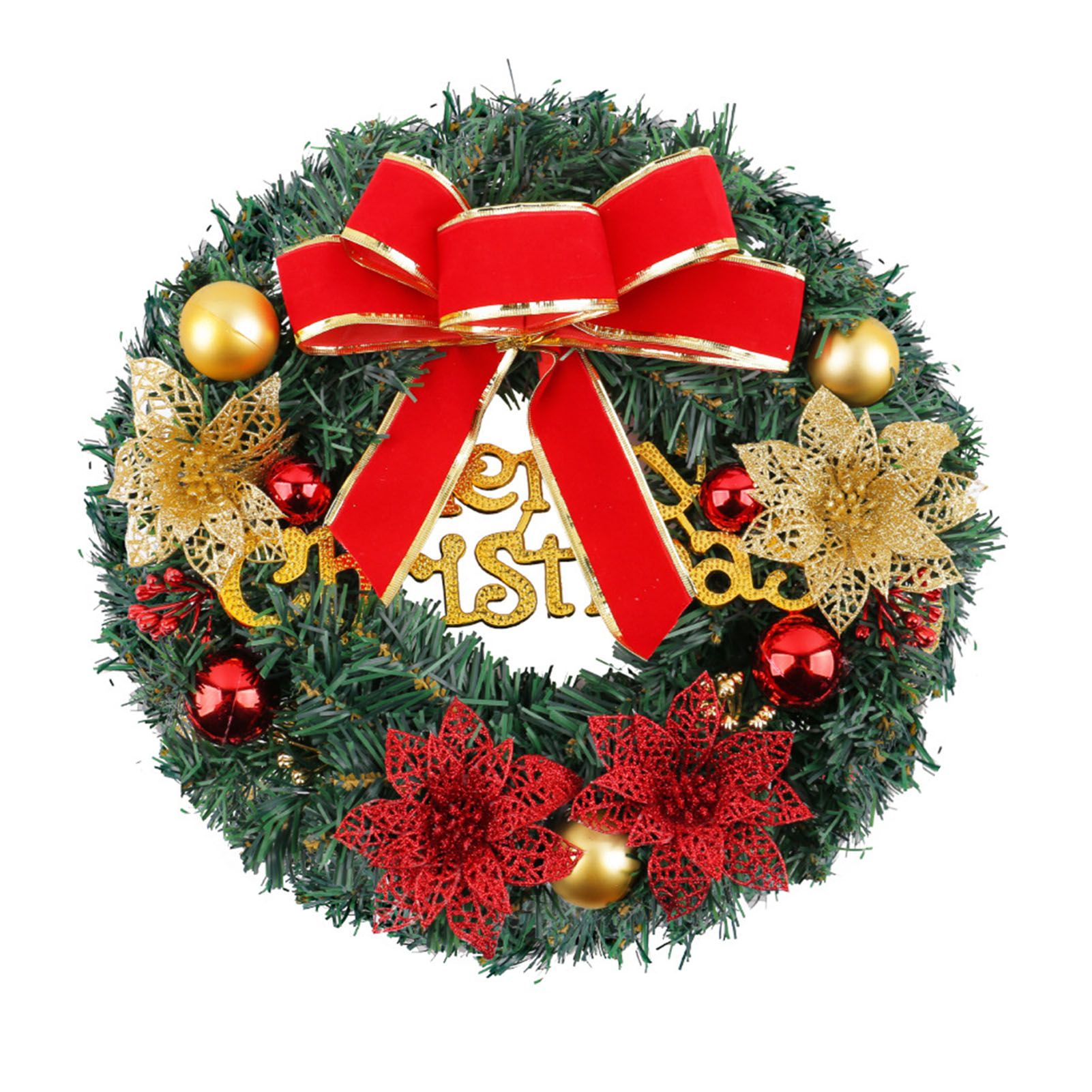 Xmas Wreath for Front Door Plastic Xmas Pine Wreath Decoration with Balls view 3