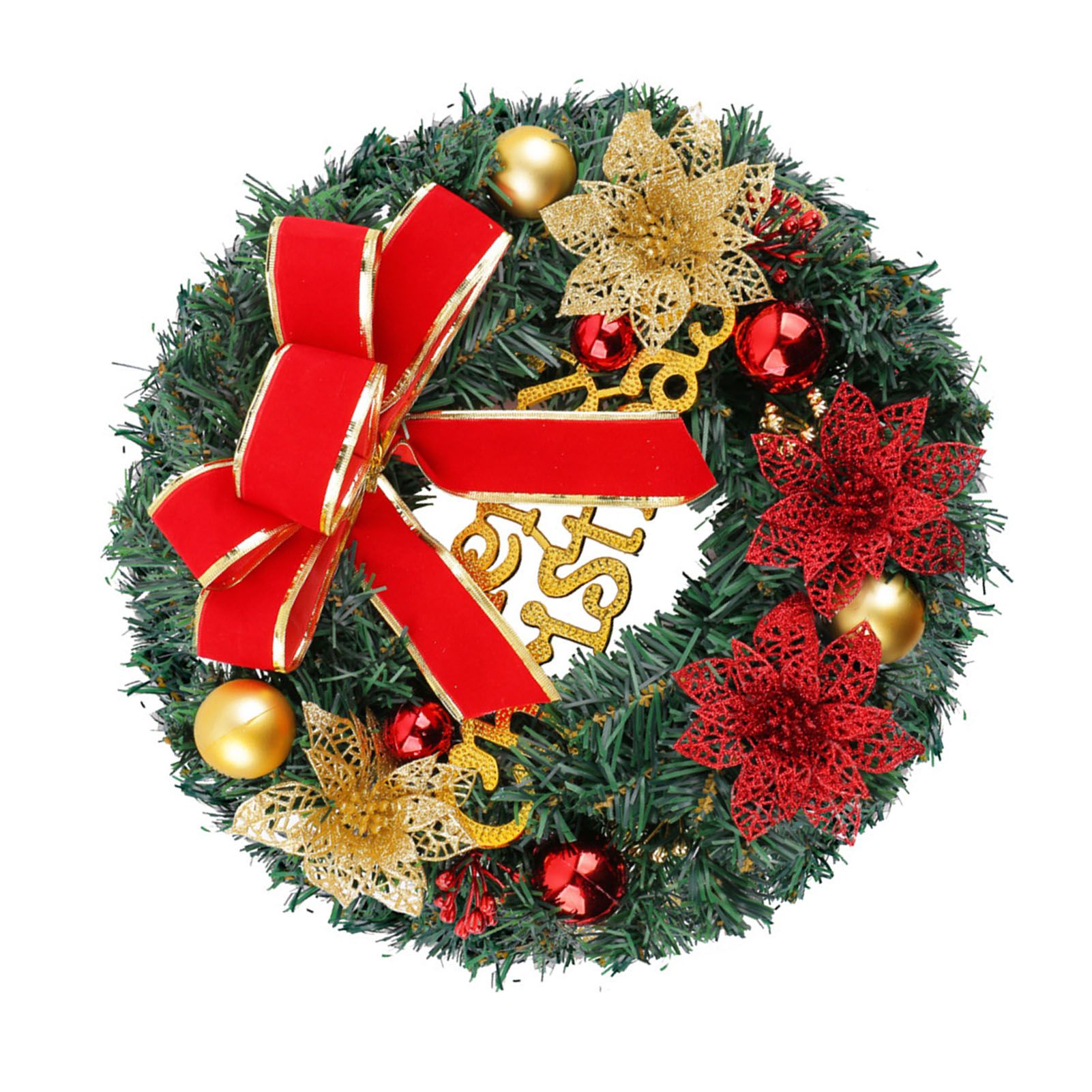 Xmas Wreath for Front Door Plastic Xmas Pine Wreath Decoration with Balls view 4