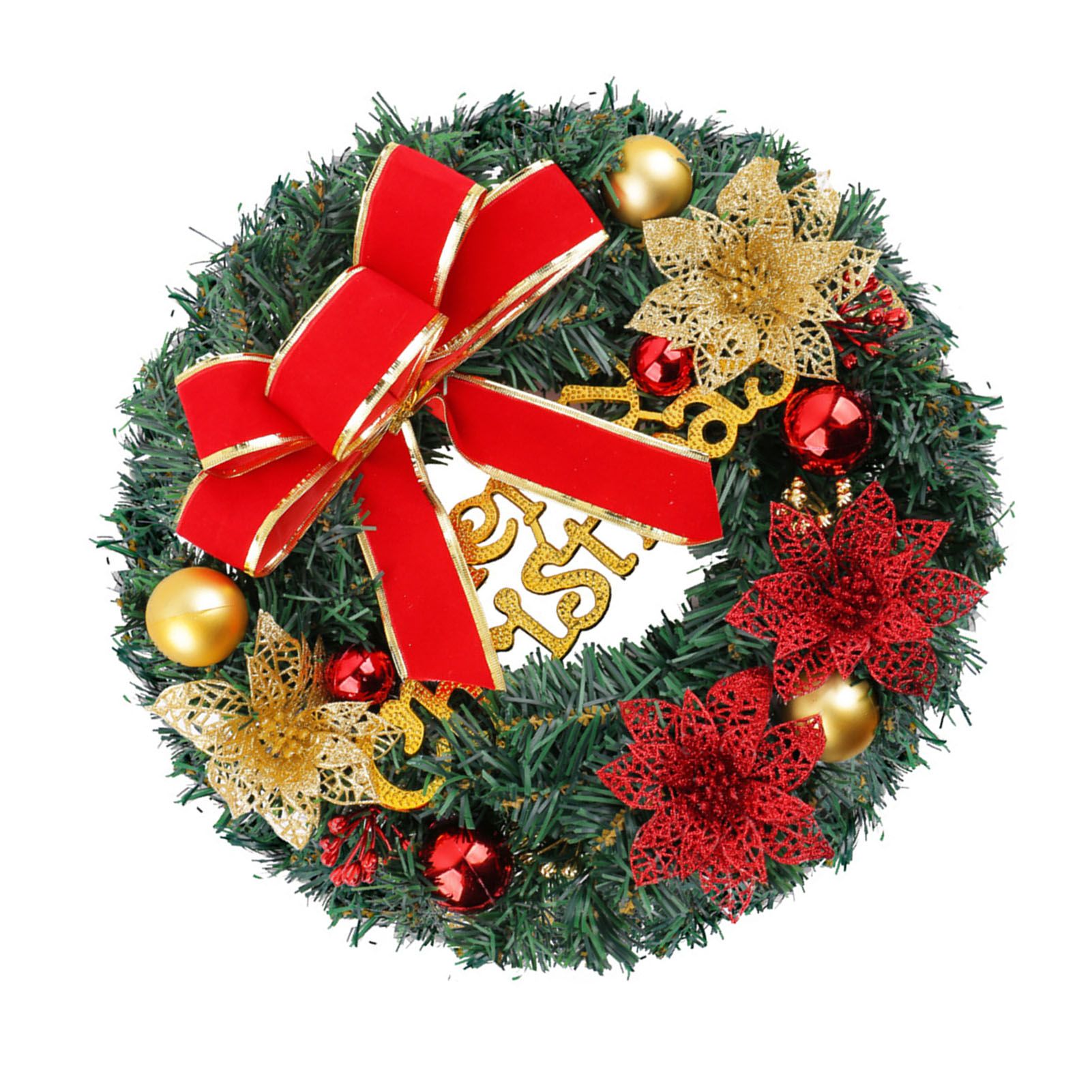 Xmas Wreath for Front Door Plastic Xmas Pine Wreath Decoration with Balls view 6
