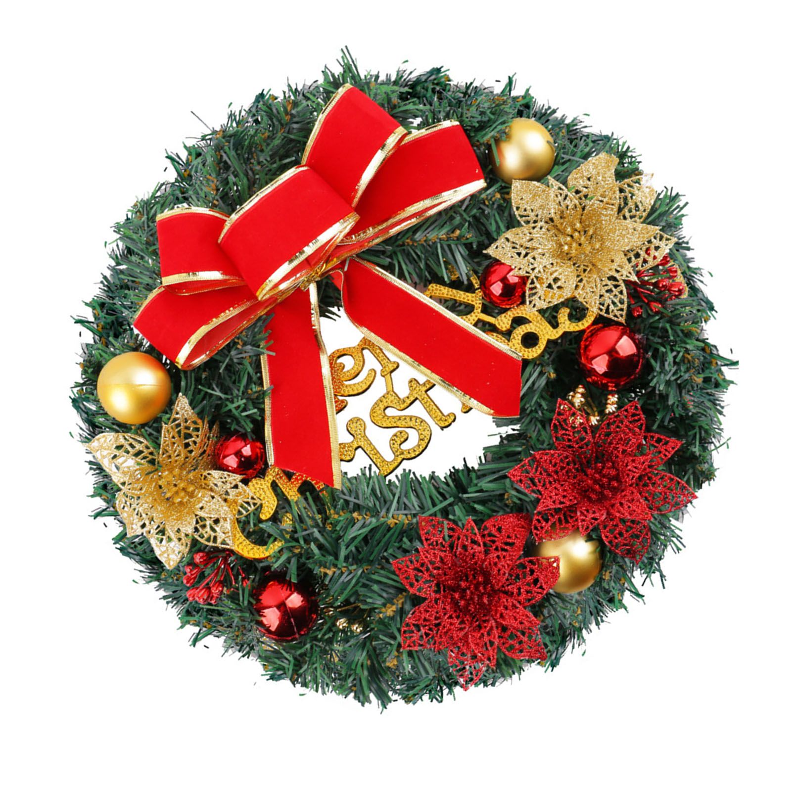 Xmas Wreath for Front Door Plastic Xmas Pine Wreath Decoration with Balls view 8